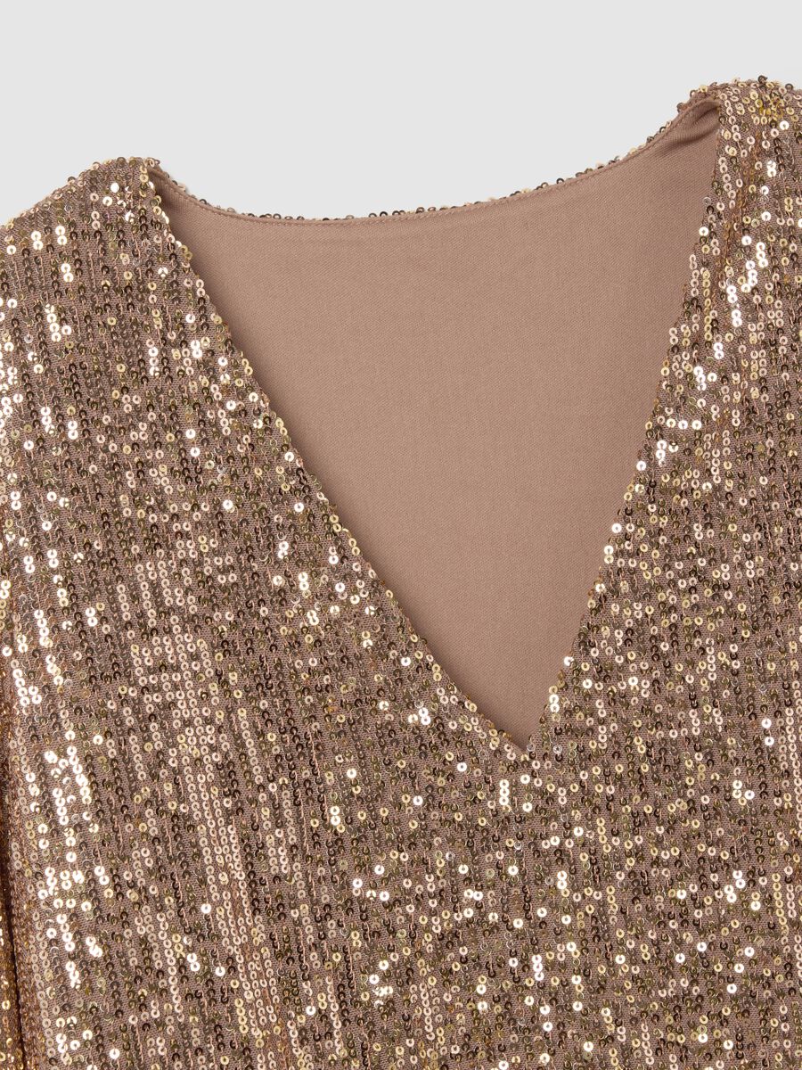Beige Maternity Dress with Micro Sequins_5