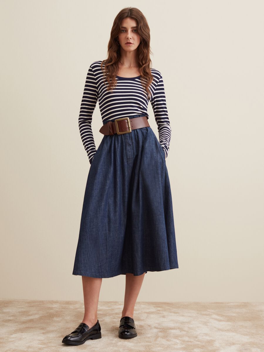 Gonna a ruota in denim con cintura_0