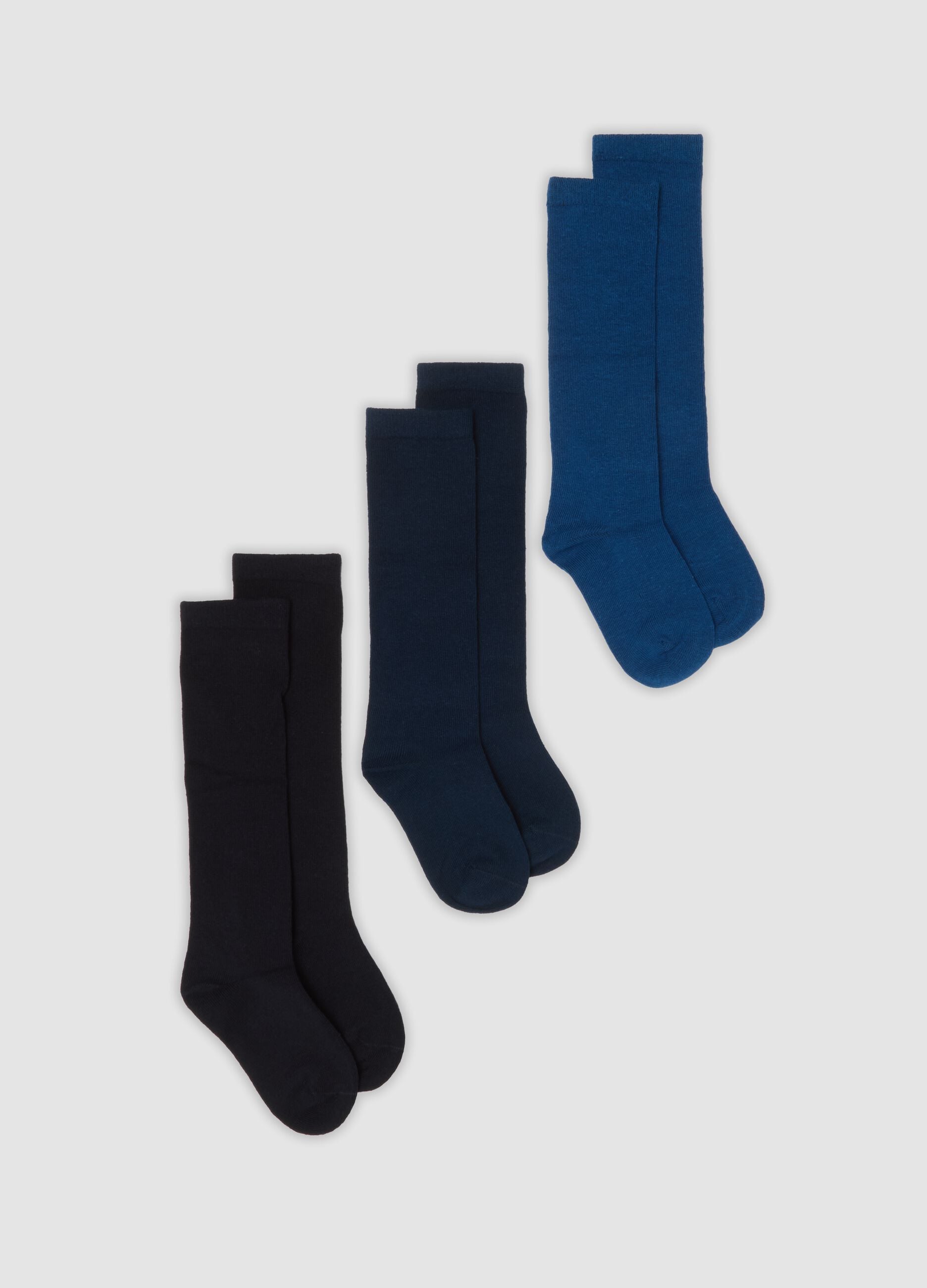 3-pack of long blue socks in stretch organic cotton