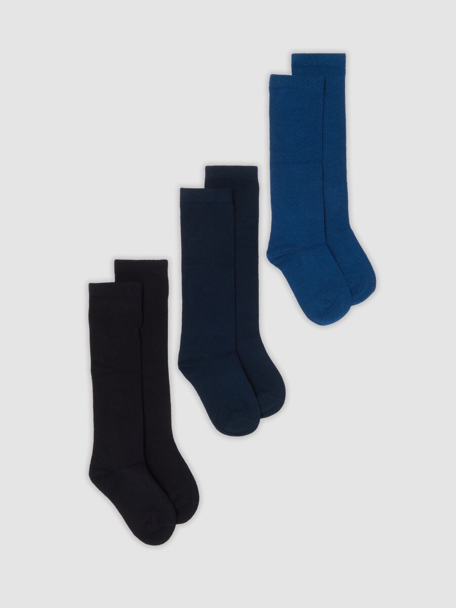 Tripack di calze lunghe blu in cotone organico elasticizzato_0