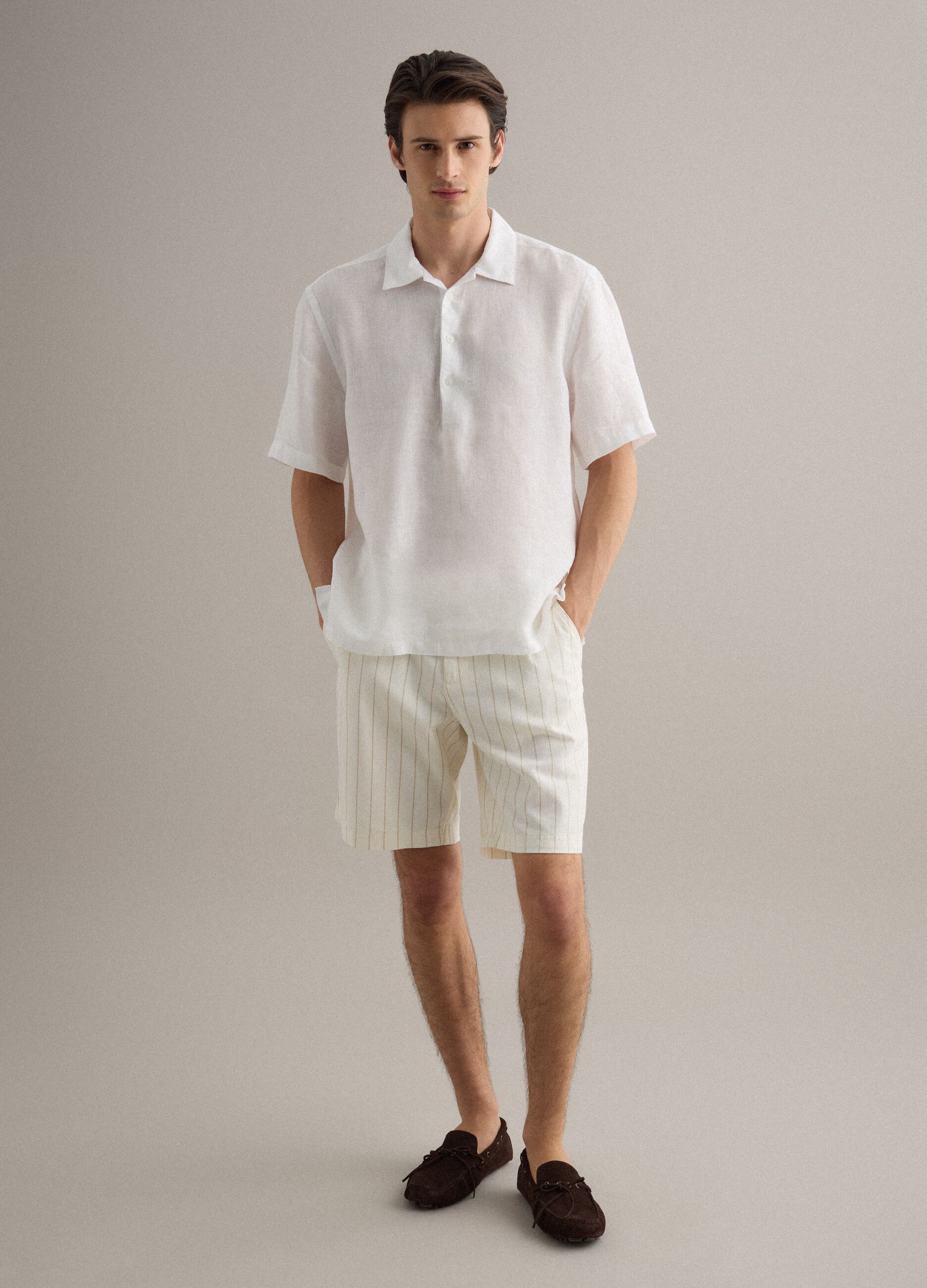Multicolour striped linen-cotton blend shorts, regular fit