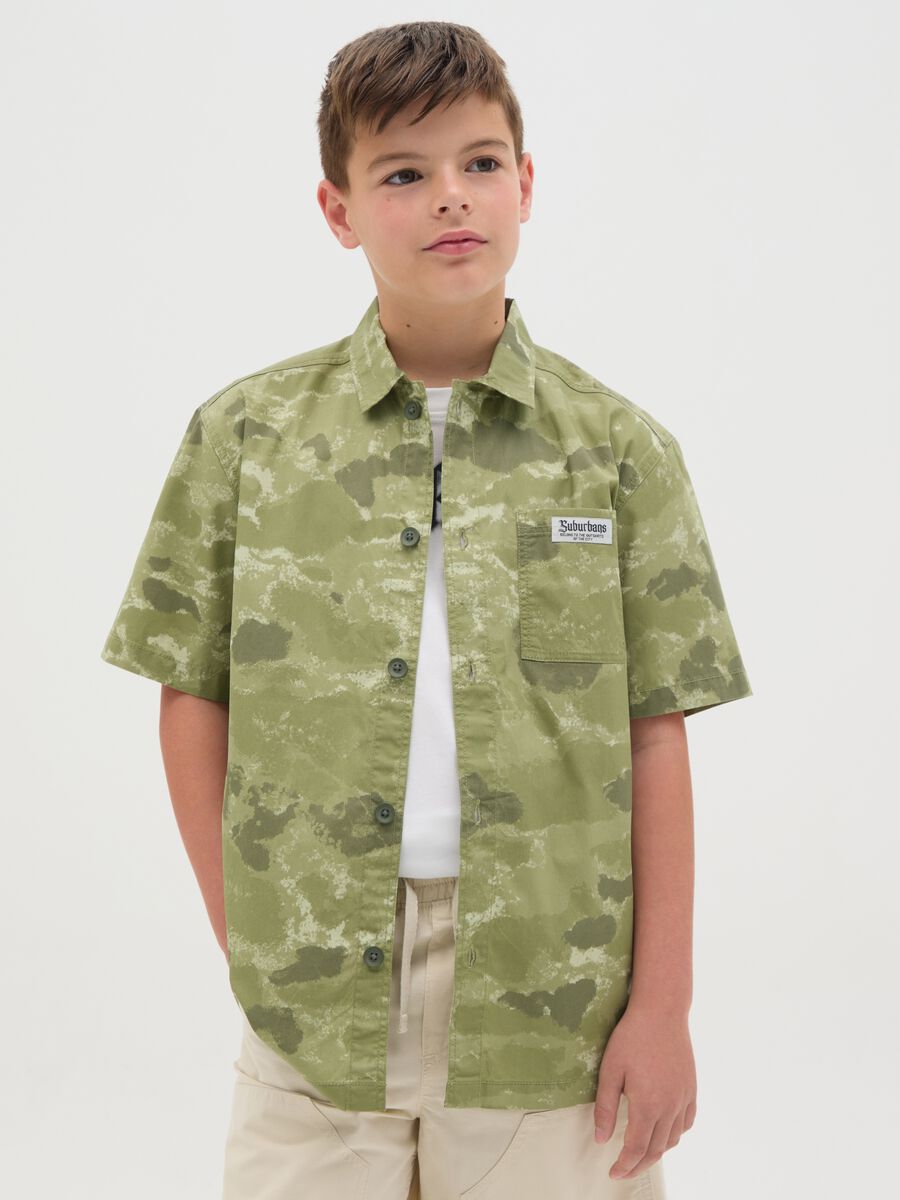 Short-sleeved green shirt in cotton_0