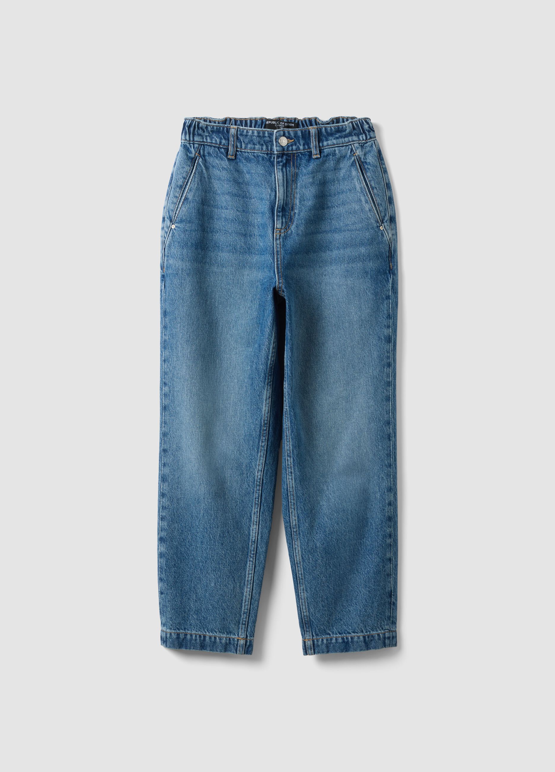 Light blue pure cotton denim carrot-fit jeans