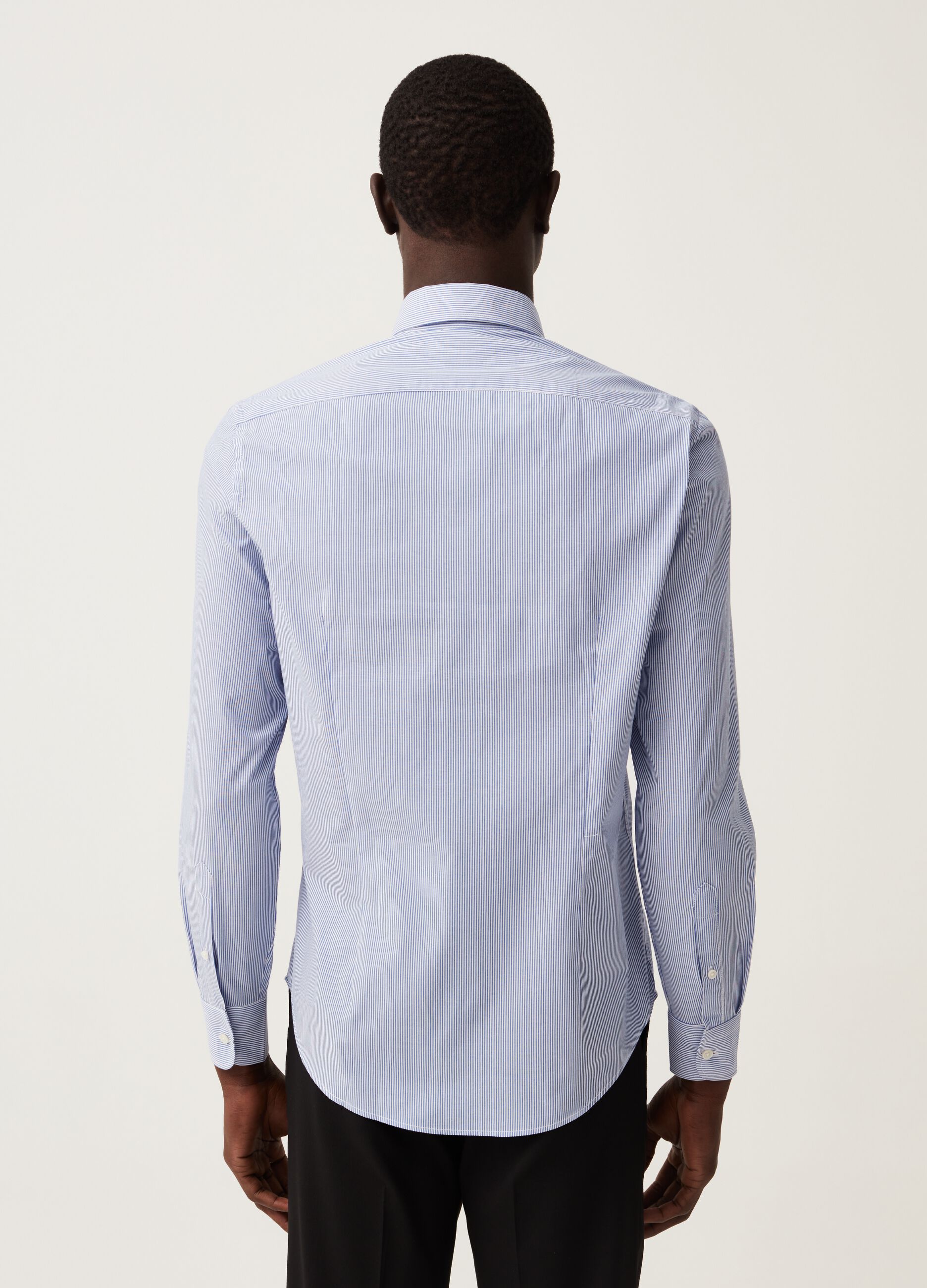 Camicia slim fit easy iron a righe sottili Bianco Azzurro da Uomo