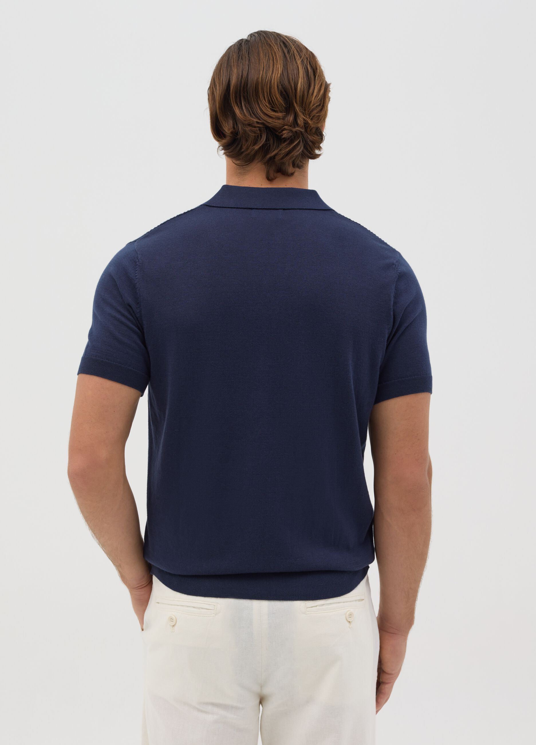 Blue polo shirt with jacquard weave