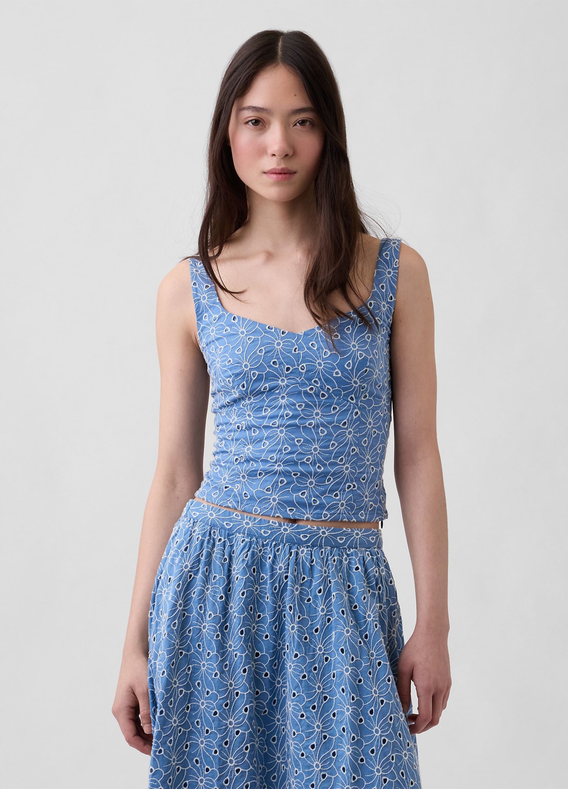 Pure cotton top with broderie floral cutwork