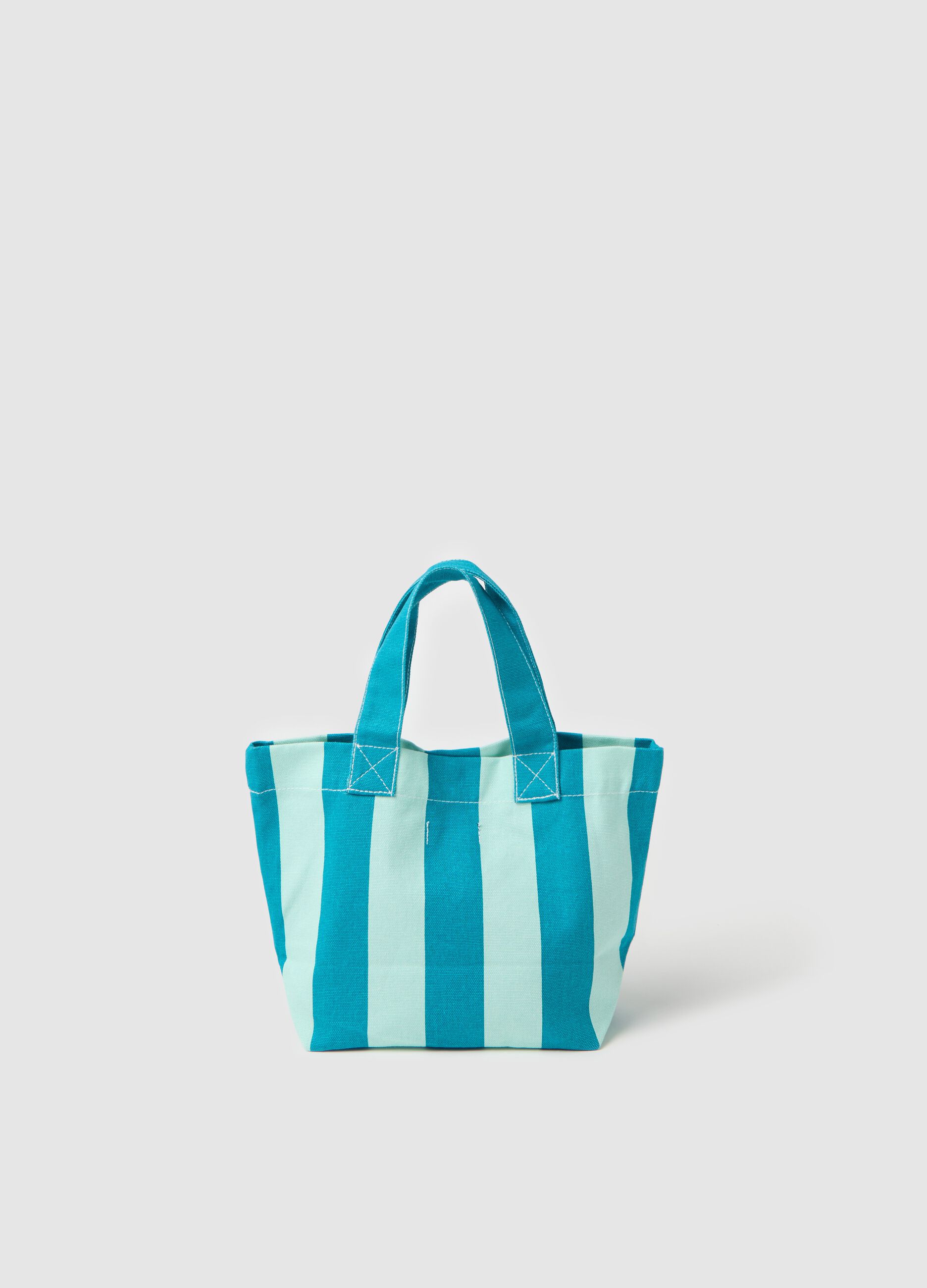 Blue and azure striped cotton beach bag