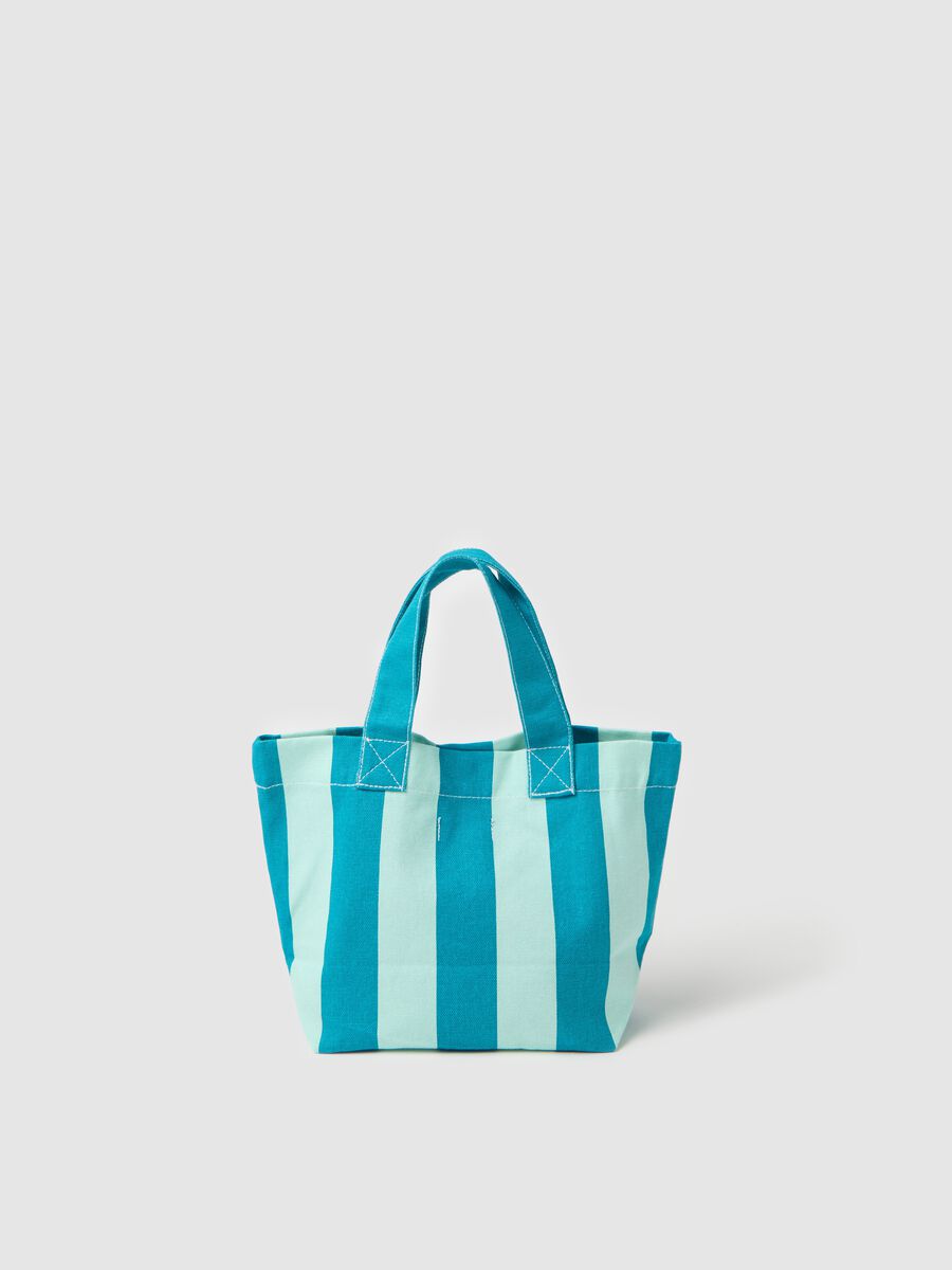 Blue and azure striped cotton beach bag_1