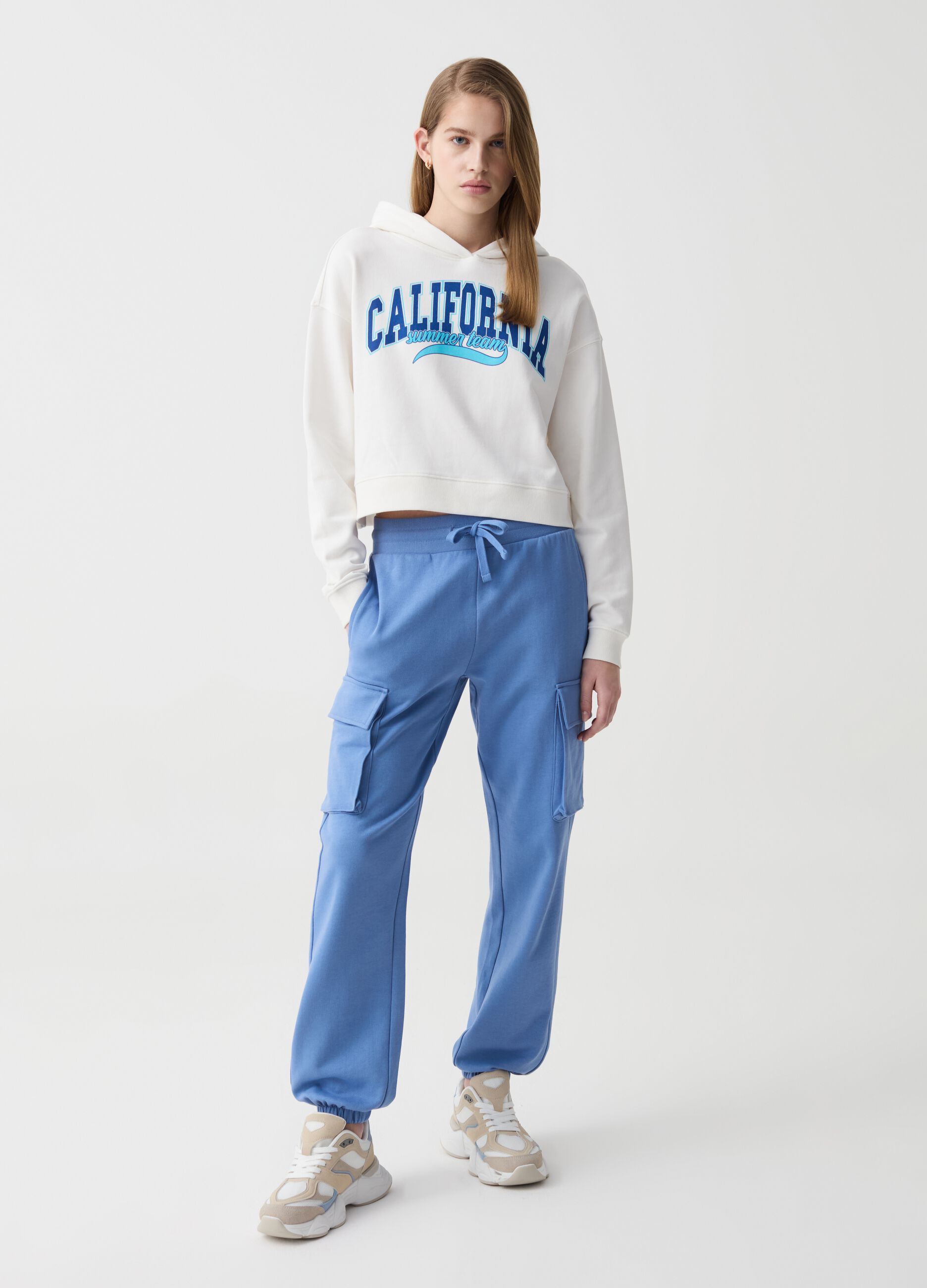 Cargo joggers in fleece with drawstring