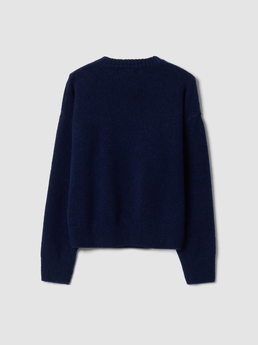 Blue stretch viscose jacquard crew-neck jumper_2