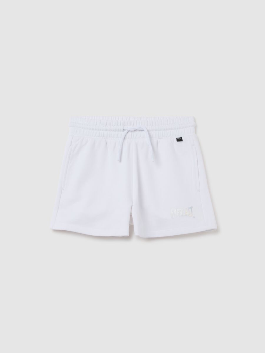 Girls' pure cotton white regular fit shorts with back pockets_0