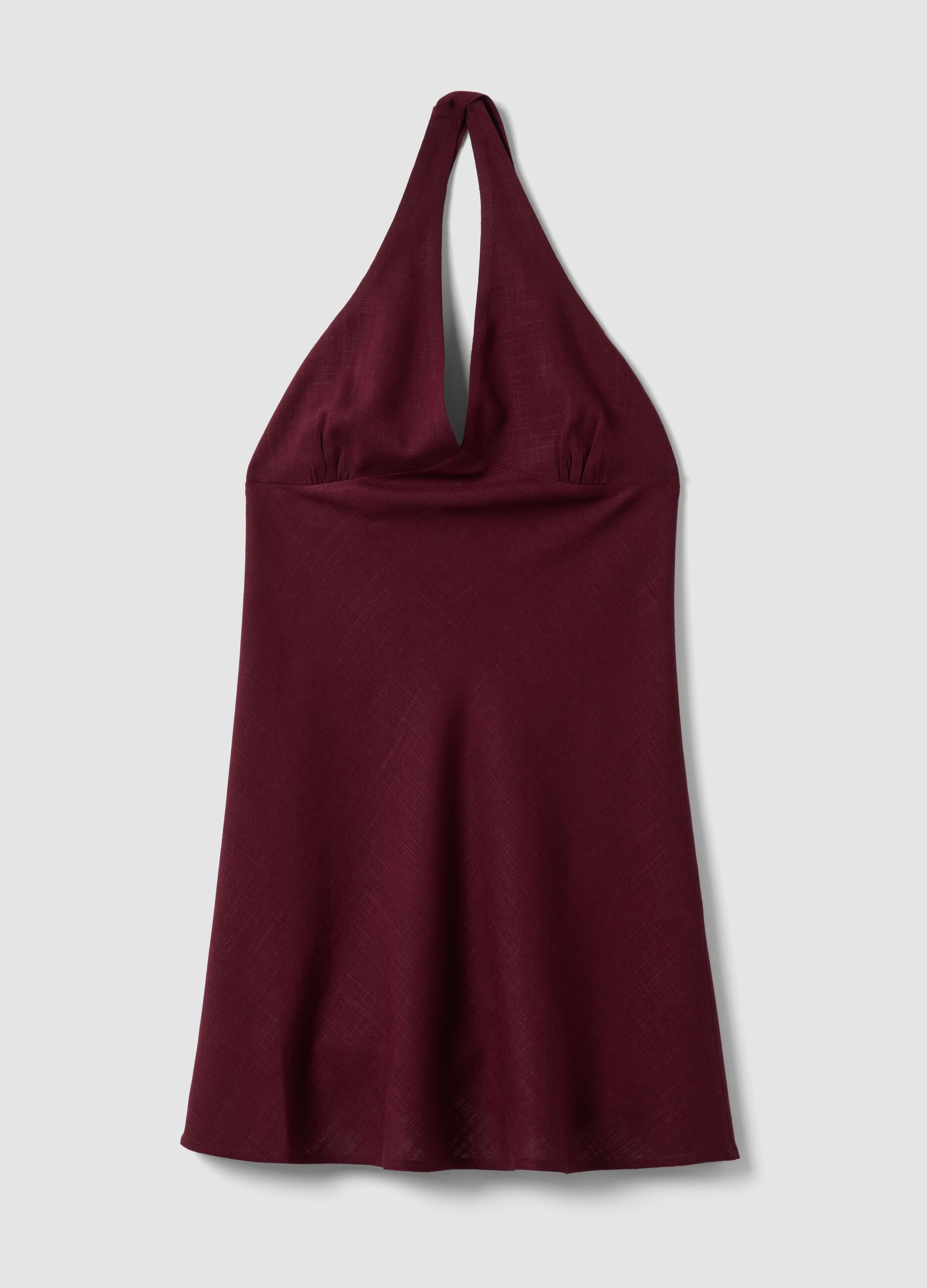 Burgundy viscose-linen blend mini dress, regular fit