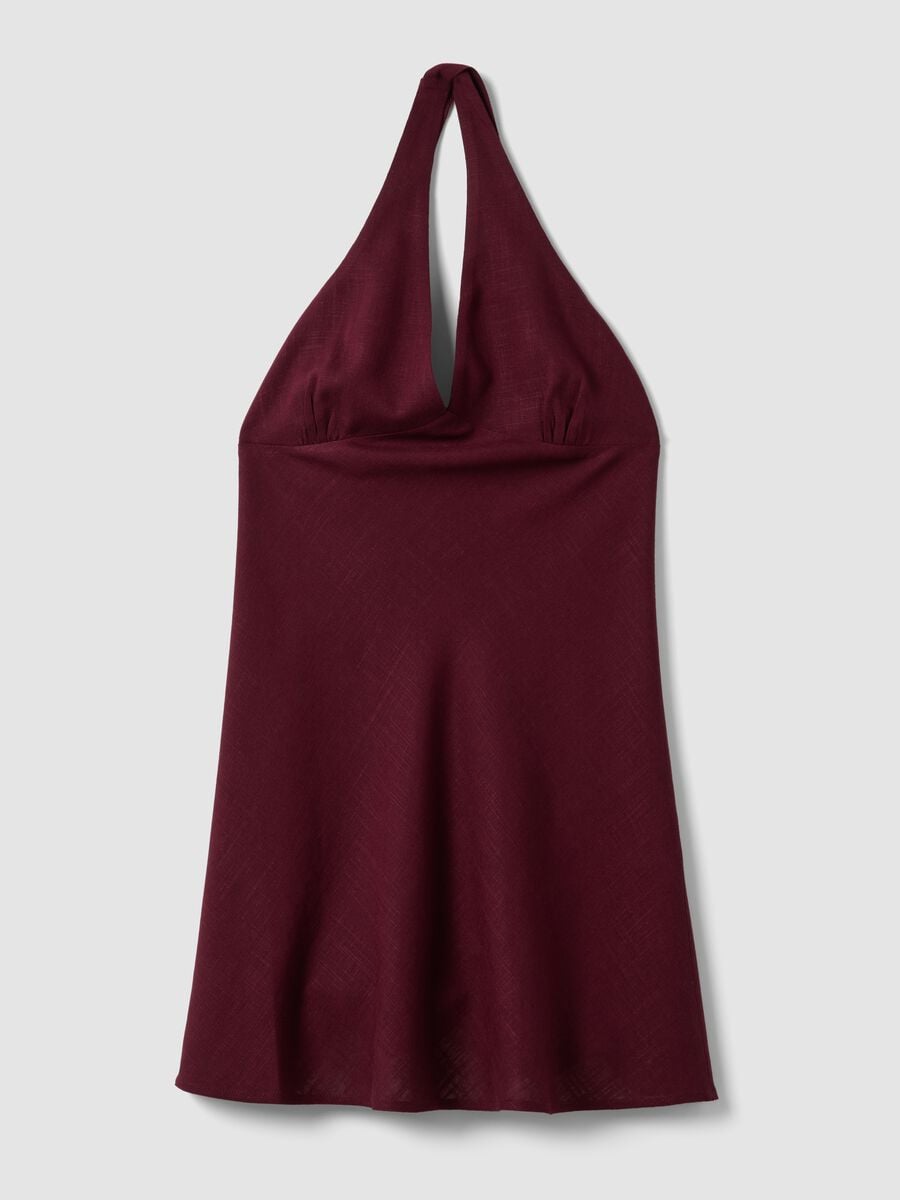 Burgundy viscose-linen blend mini dress, regular fit_5