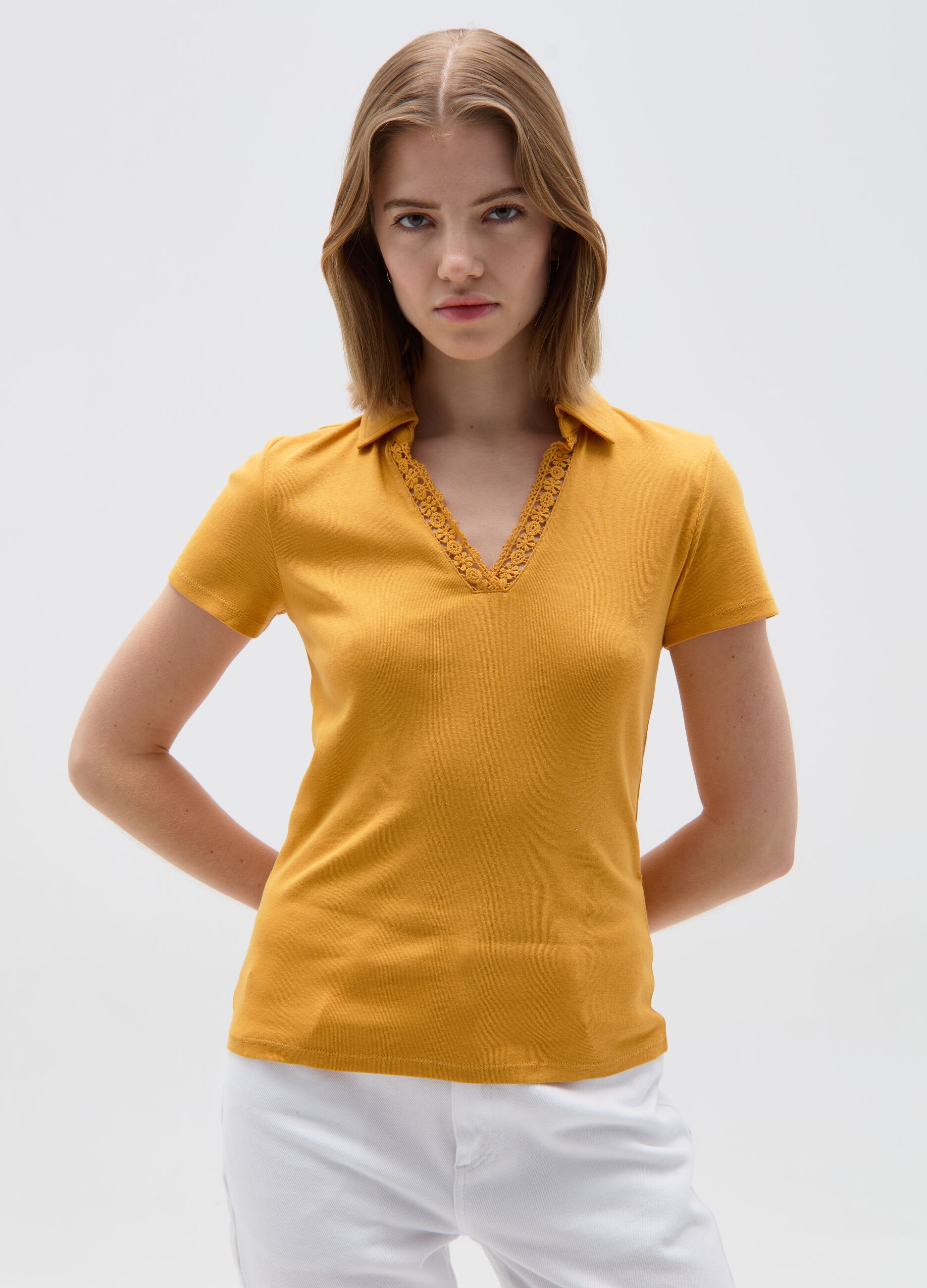 Ovs T-shirt scollo a polo con inserto crochet
