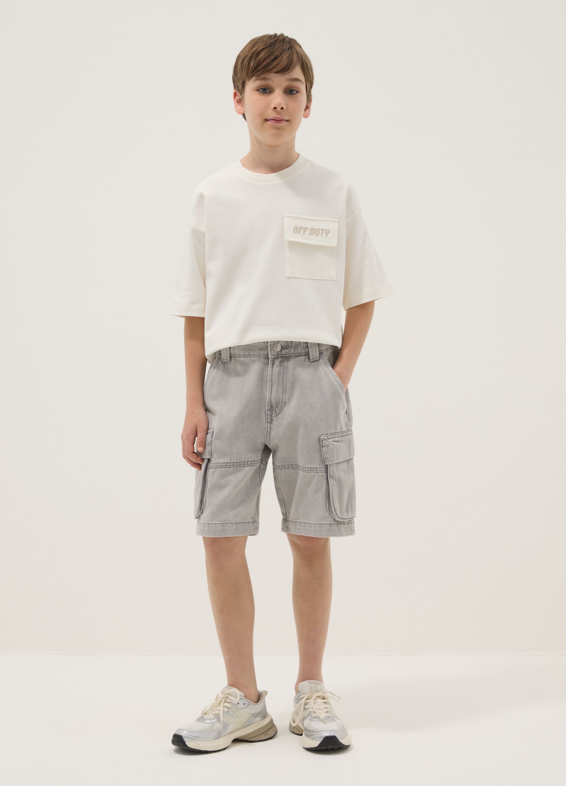 Shorts cargo grigi in misto cotone e viscosa baggy fit