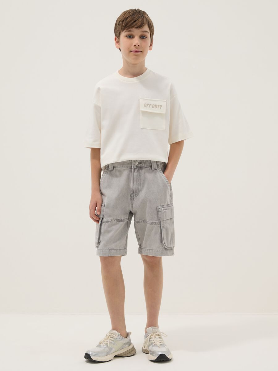 Shorts cargo grigi in misto cotone e viscosa baggy fit_0