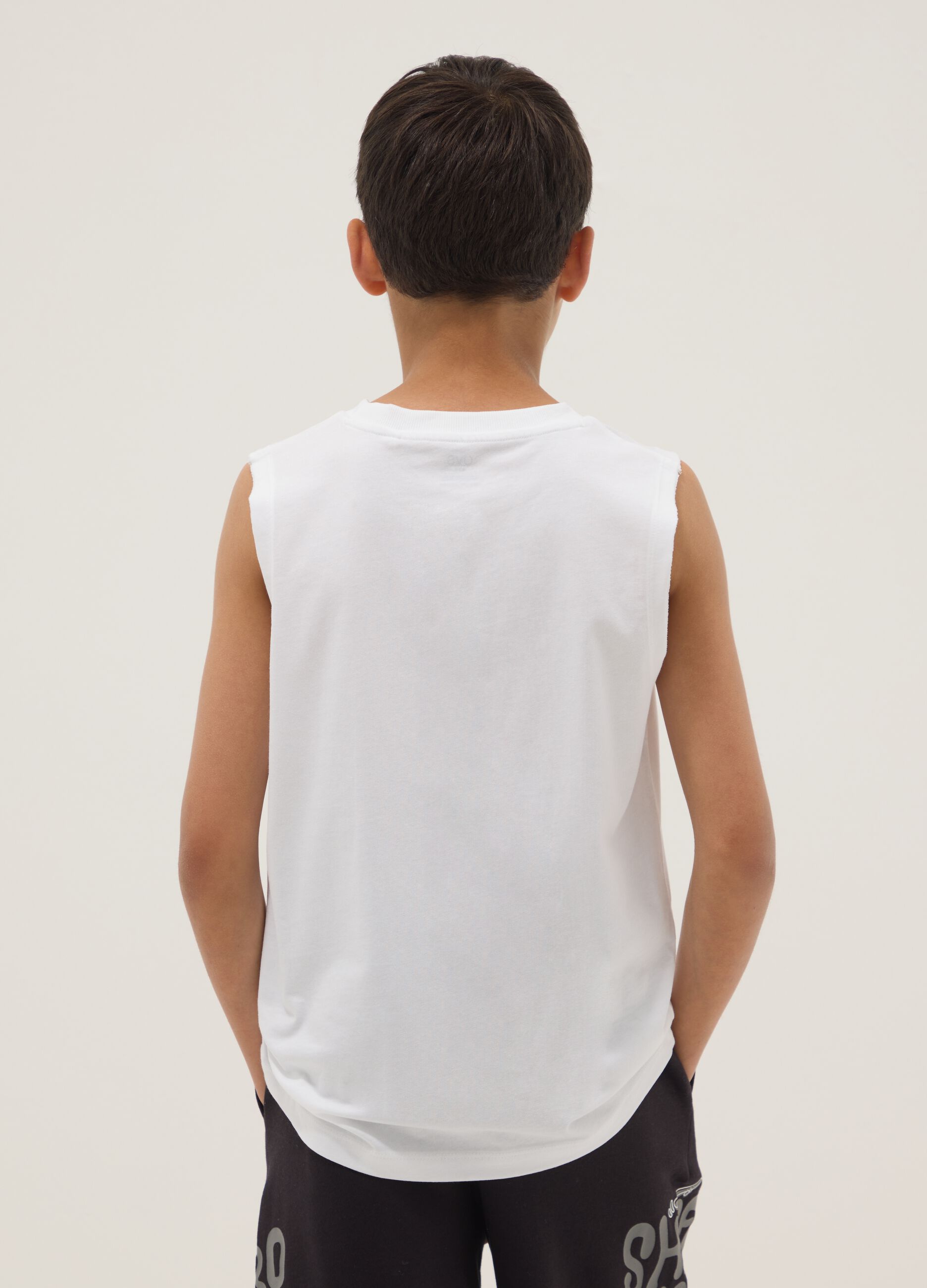 White organic cotton vest top with print