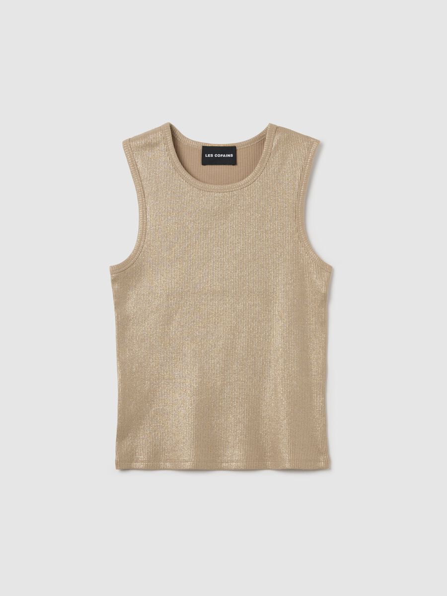 Tank top a costine in lurex beige_0