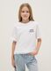Girls' white pure cotton overfit T-shirt with lettering_0