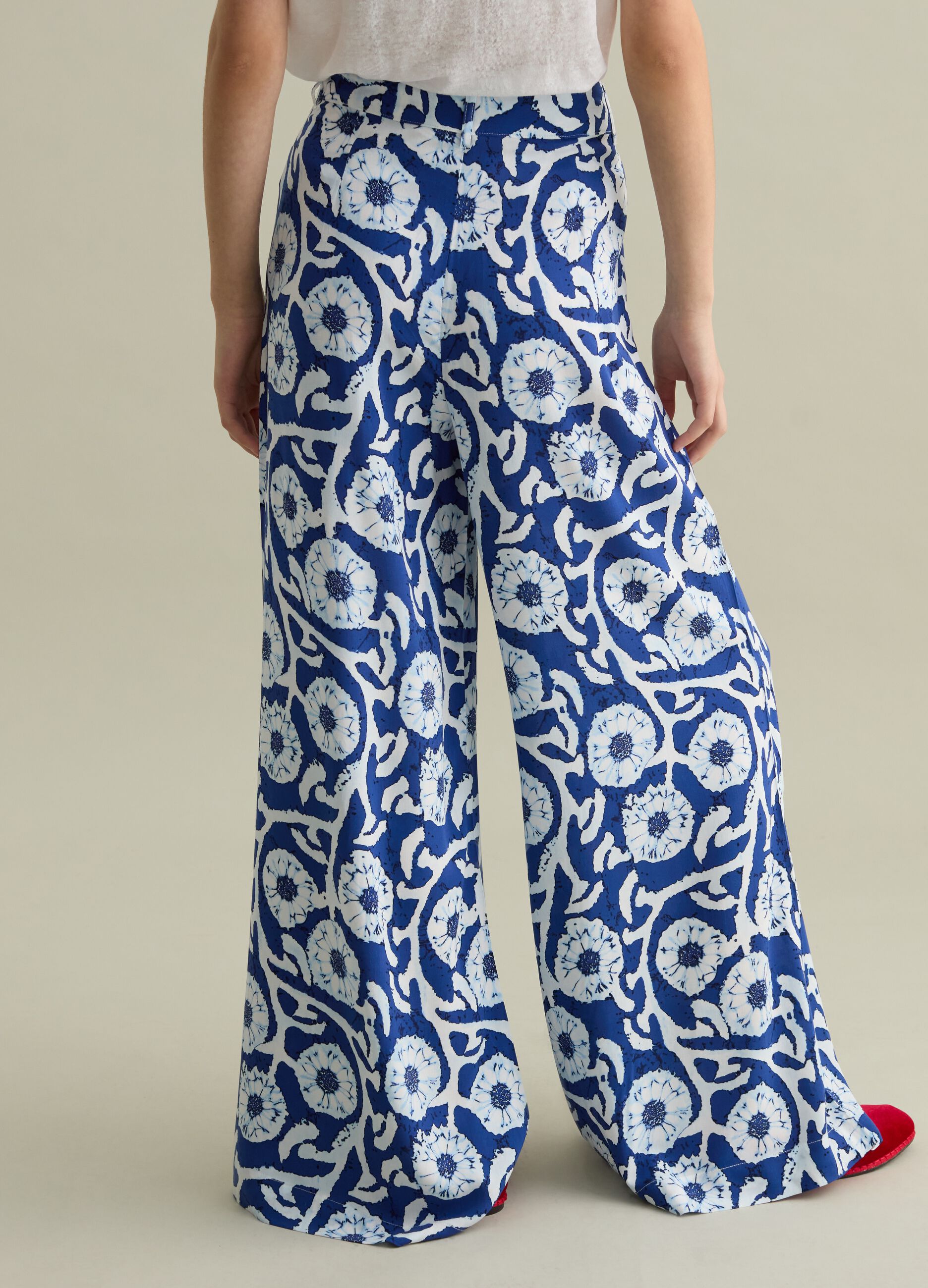 Pantalone palazzo in viscosa stampa grafica