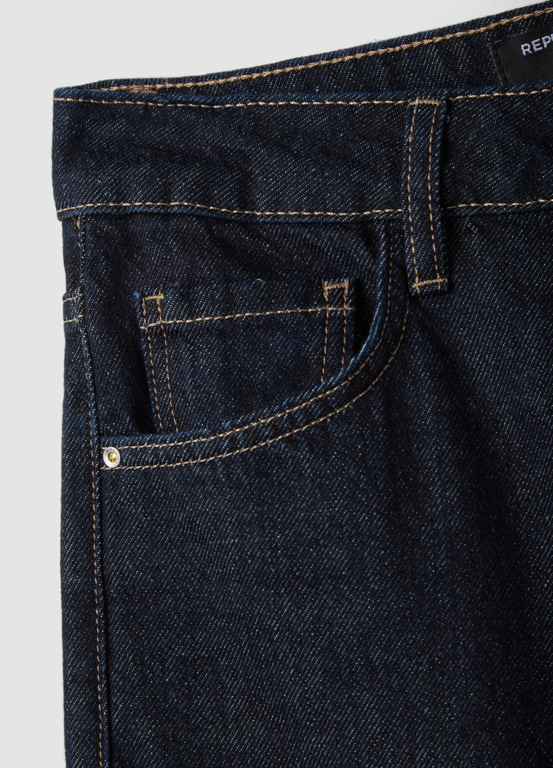 High-waisted wide-leg blue denim jeans in pure cotton