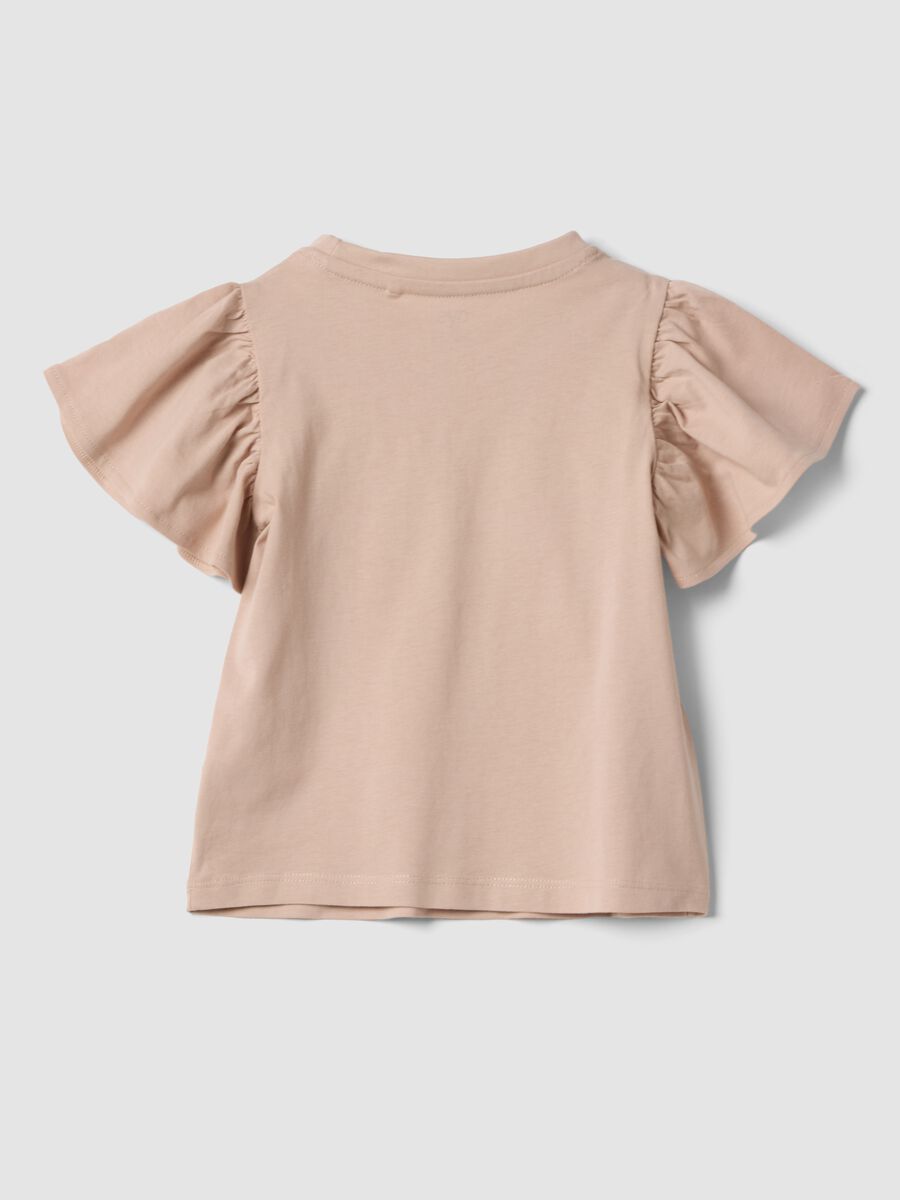 T-shirt in puro cotone beige da bambina con volant e strass_1
