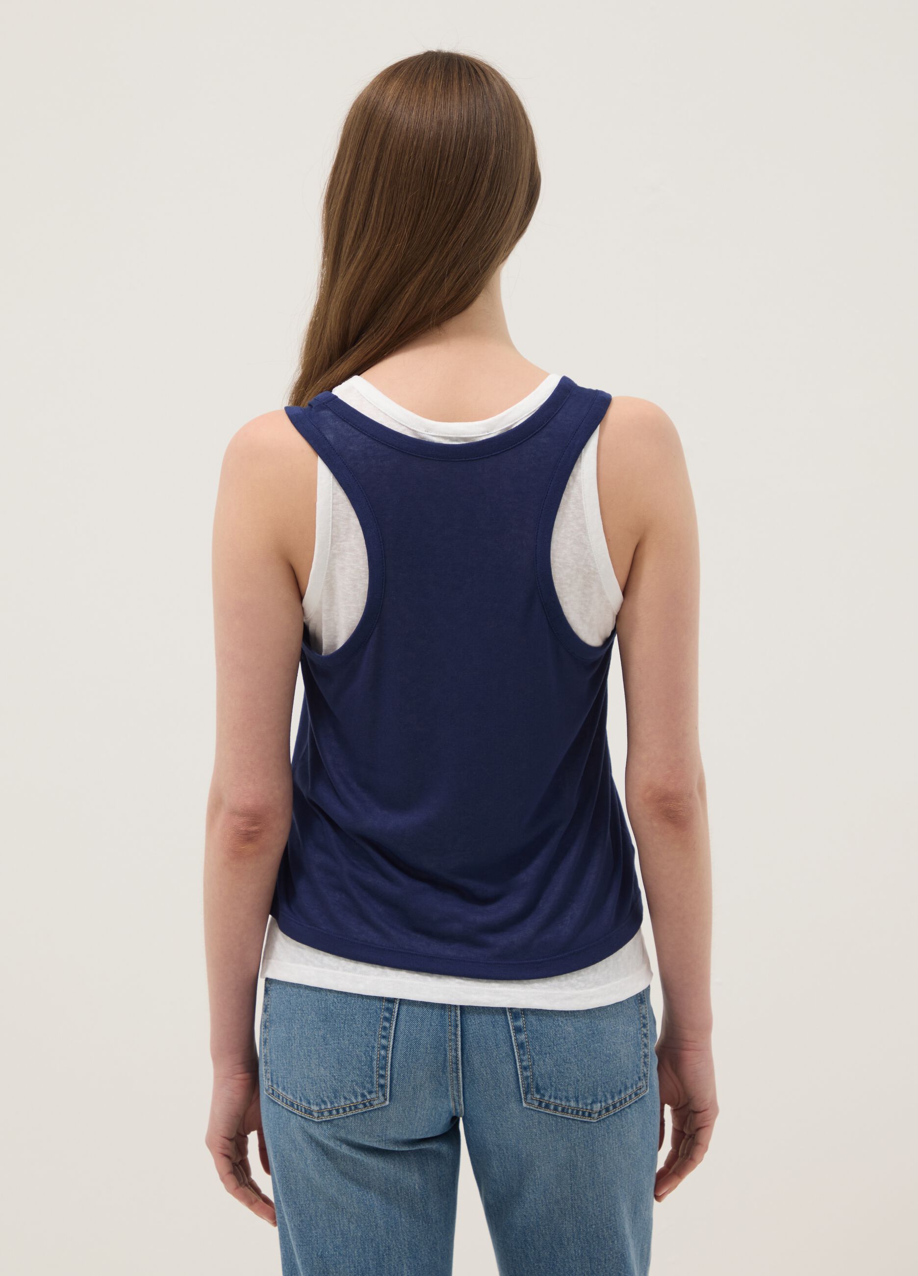 Tank top blu in misto viscosa regular fit