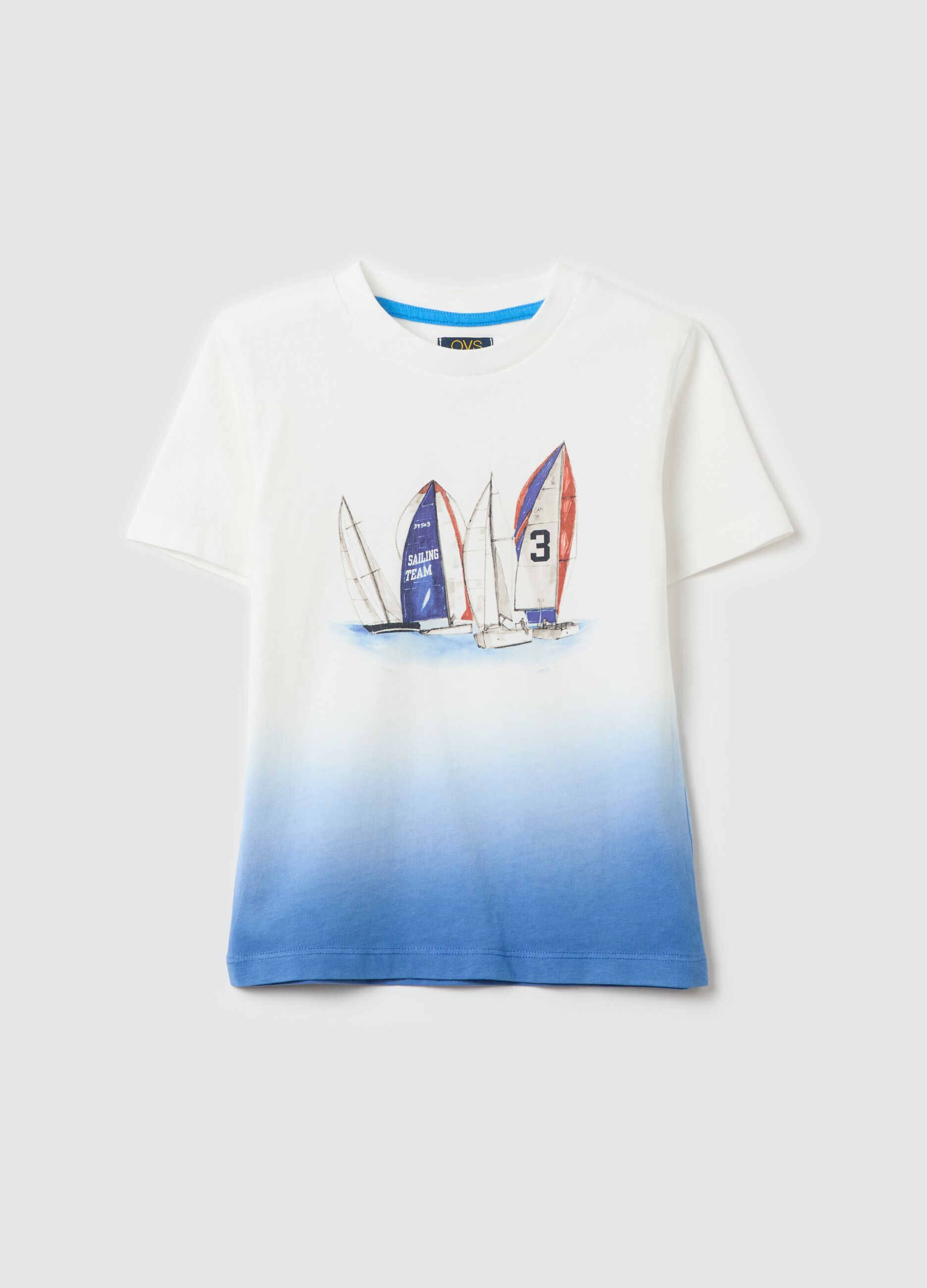 Cotton T-shirt with sailing boats print