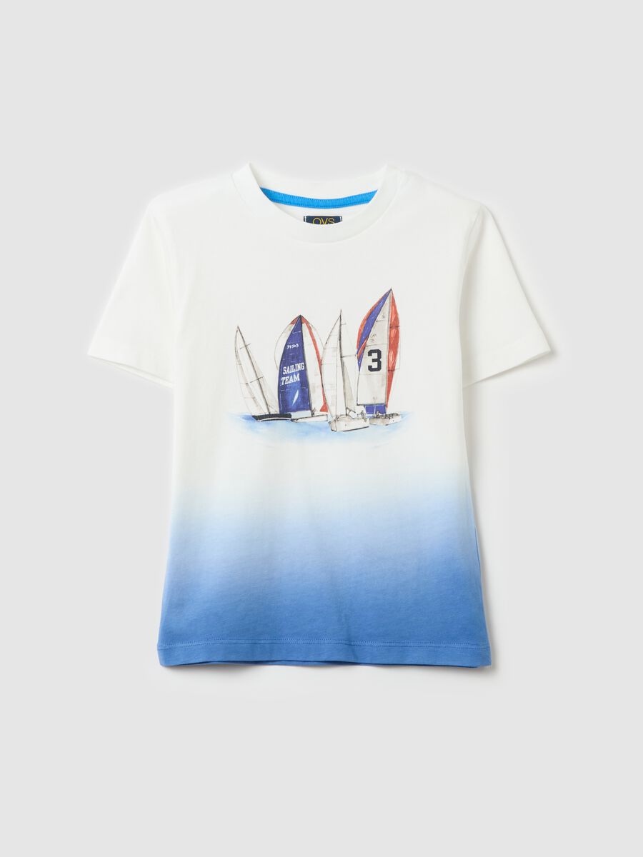 Cotton T-shirt with sailing boats print_0