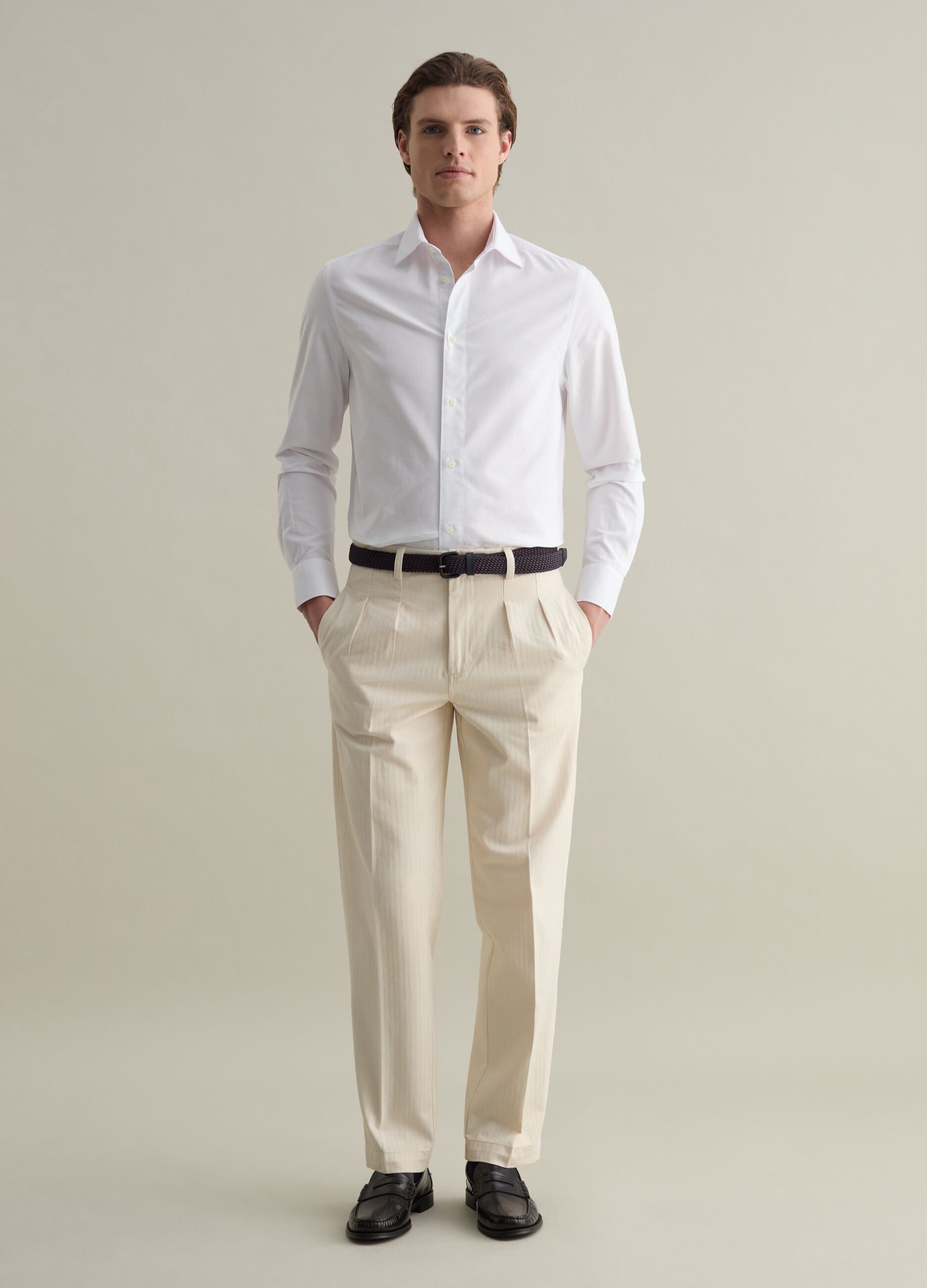 Pinstriped chino trousers with darts