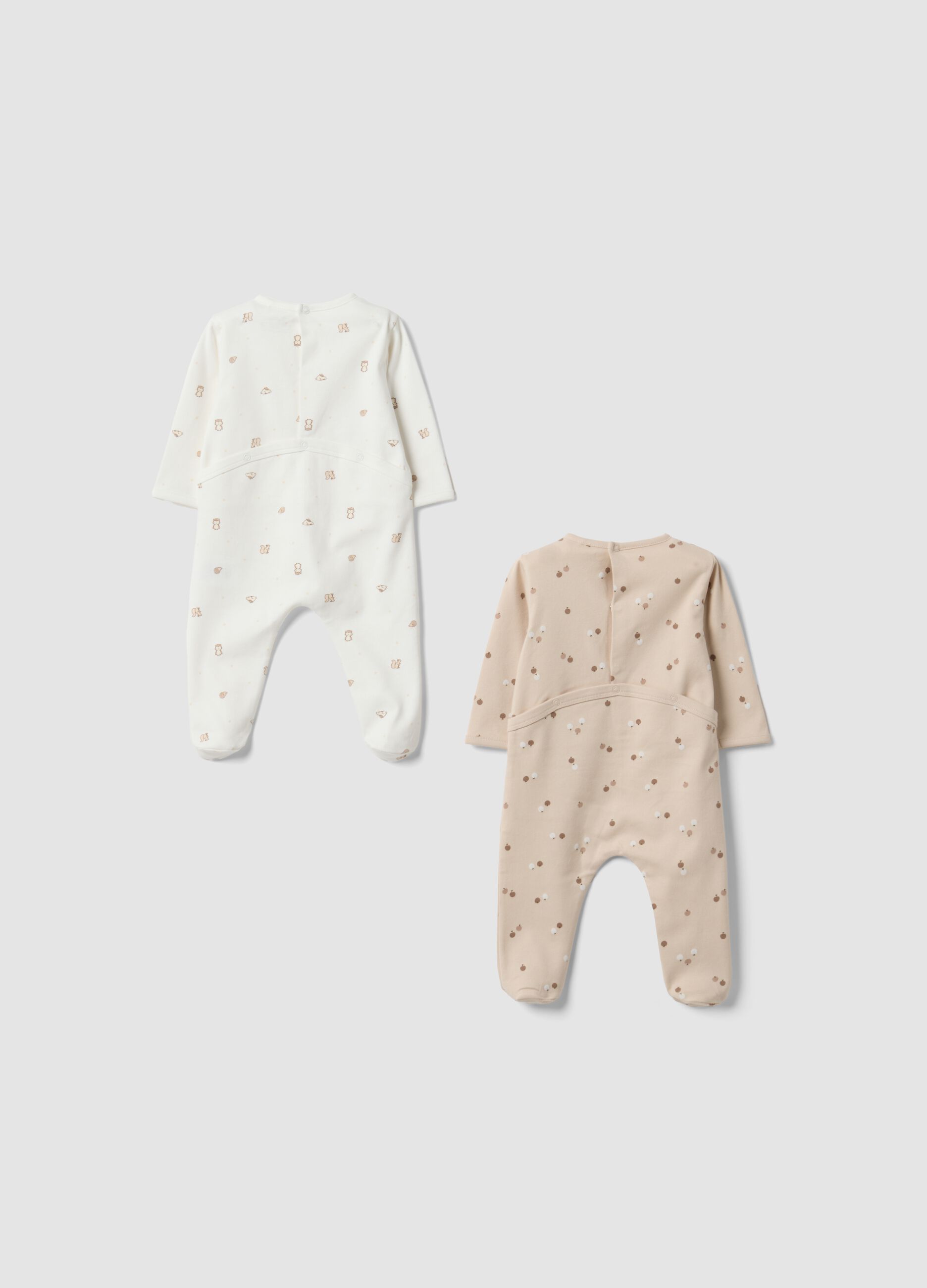 Bipack tutine bianche e beige in puro cotone organico stampato