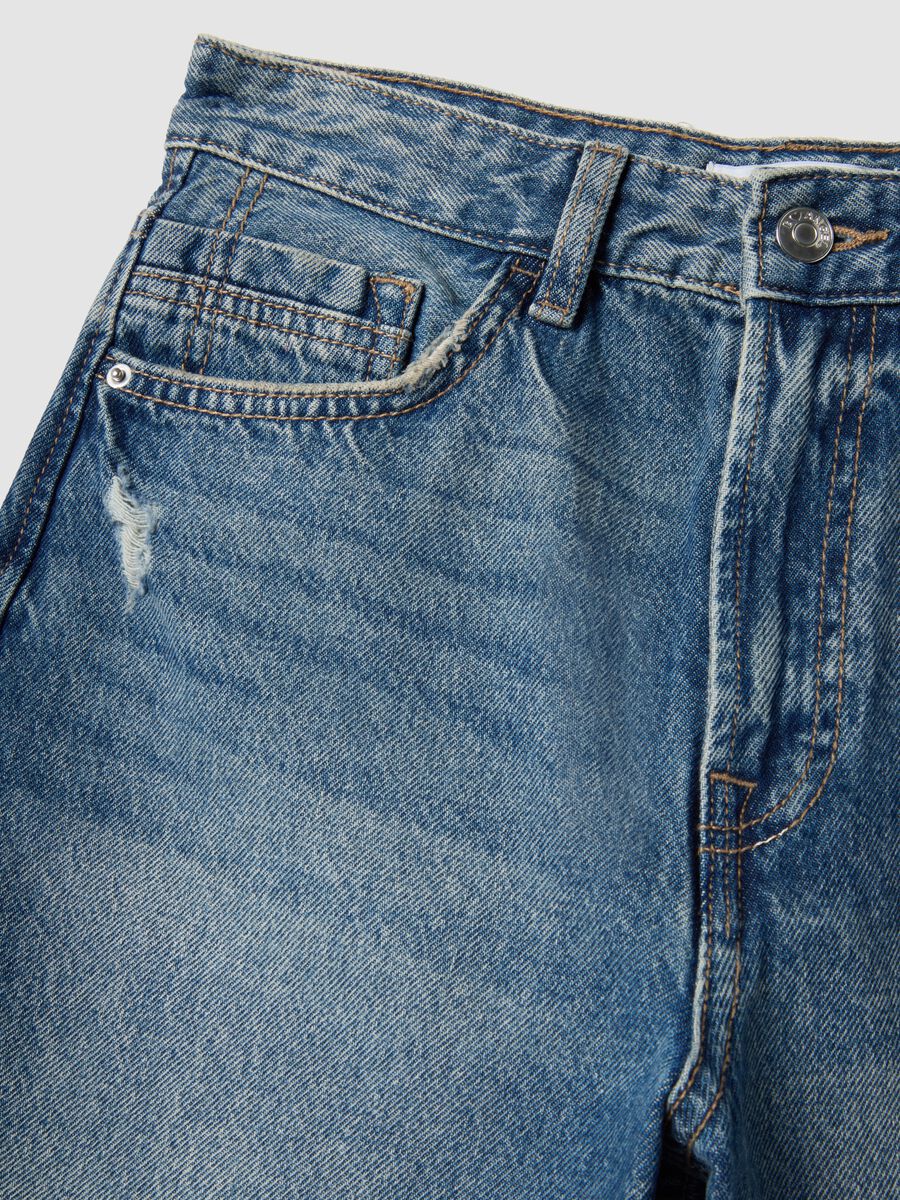 Shorts in puro cotone denim blu straight fit_5