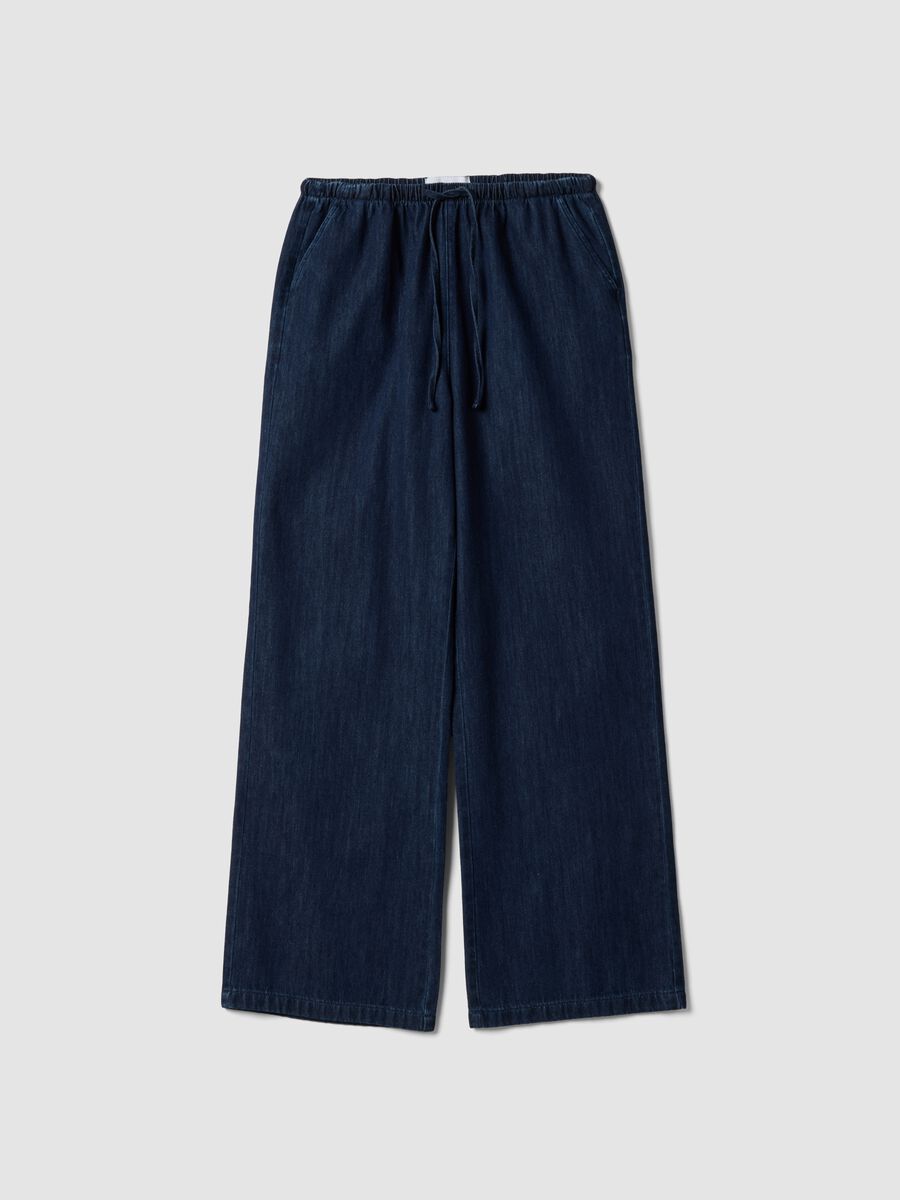 Blue pure cotton wide-leg denim trousers_4