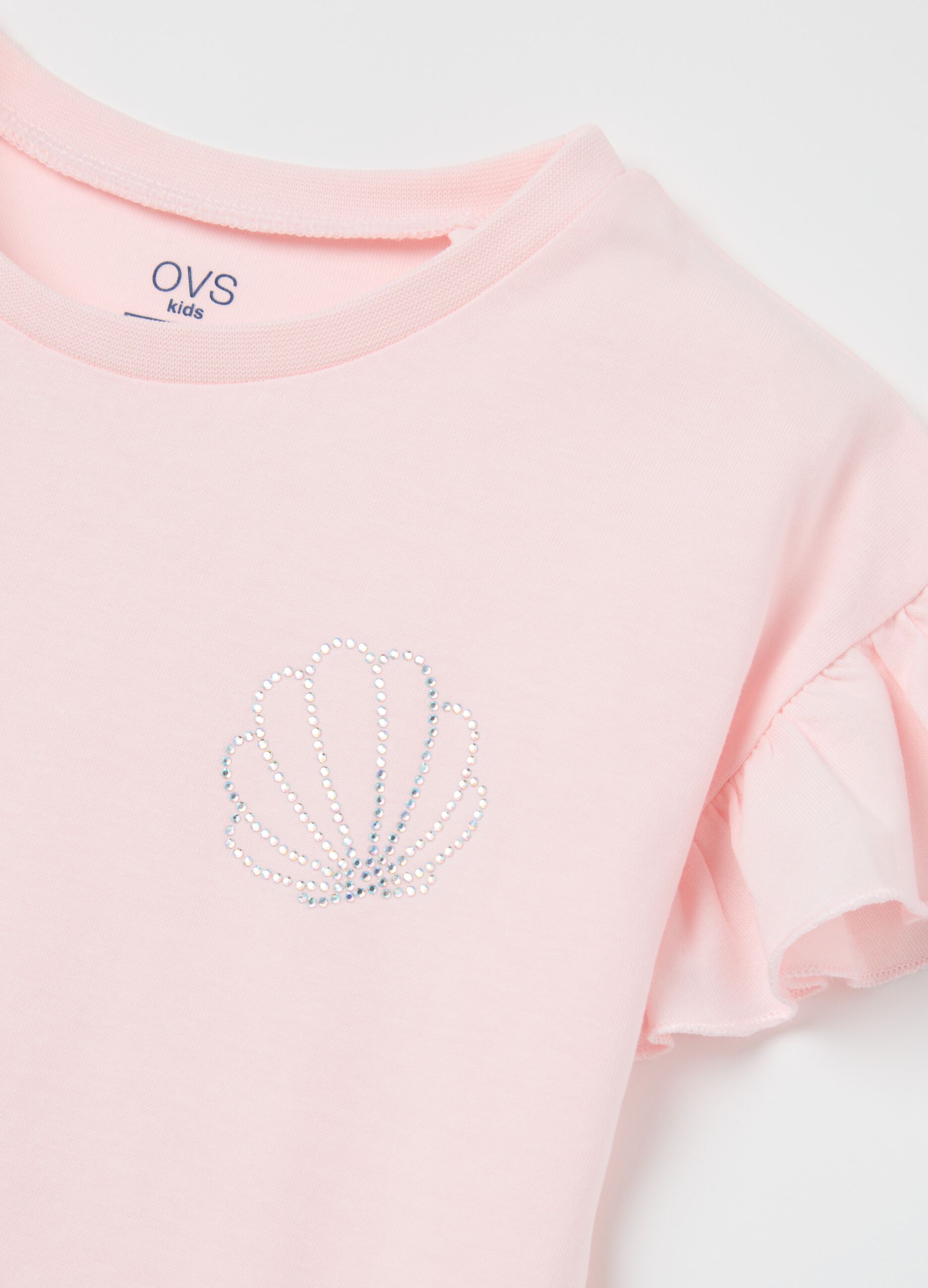 T-shirt rosa in cotone con strass