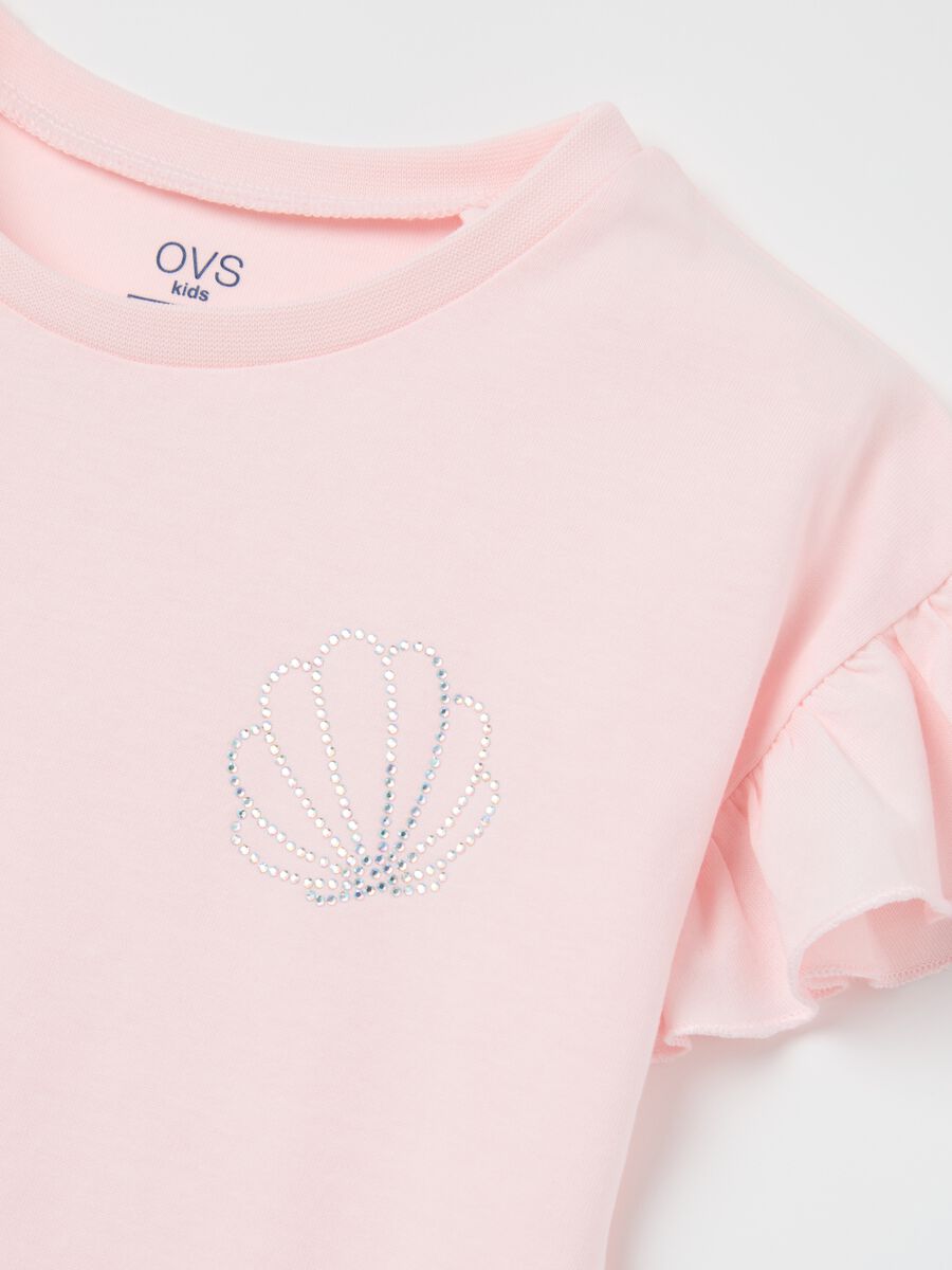 Pink T-shirt in cotton with diamantés_2