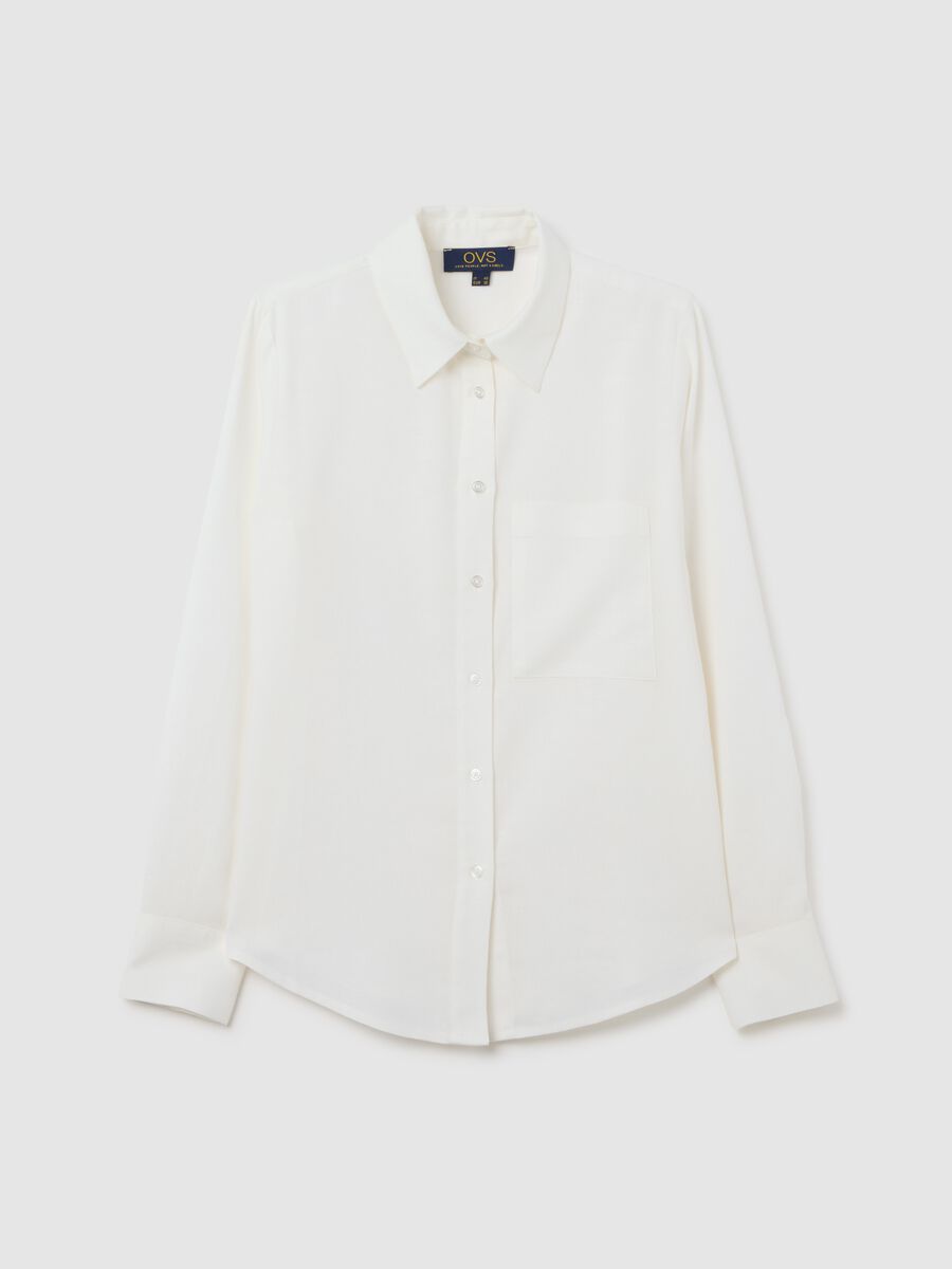 Women's white regular fit linen blend shirt_4