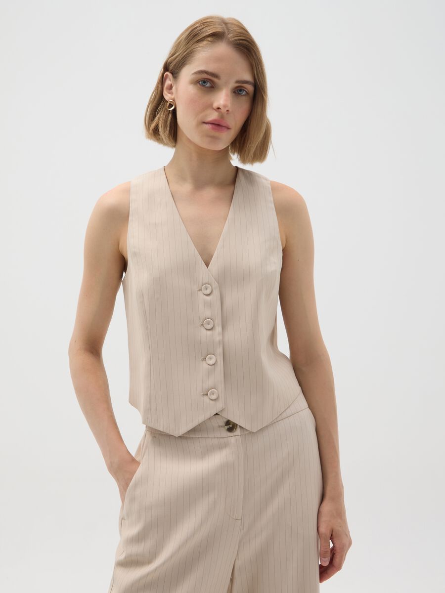 Blazer beige a righe vestibilità slim_1