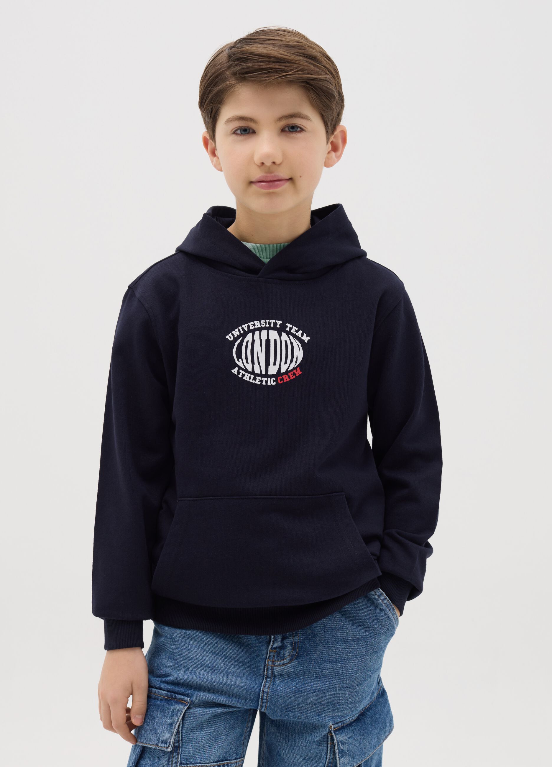 Sweatshirt with hood and "London University Team" print