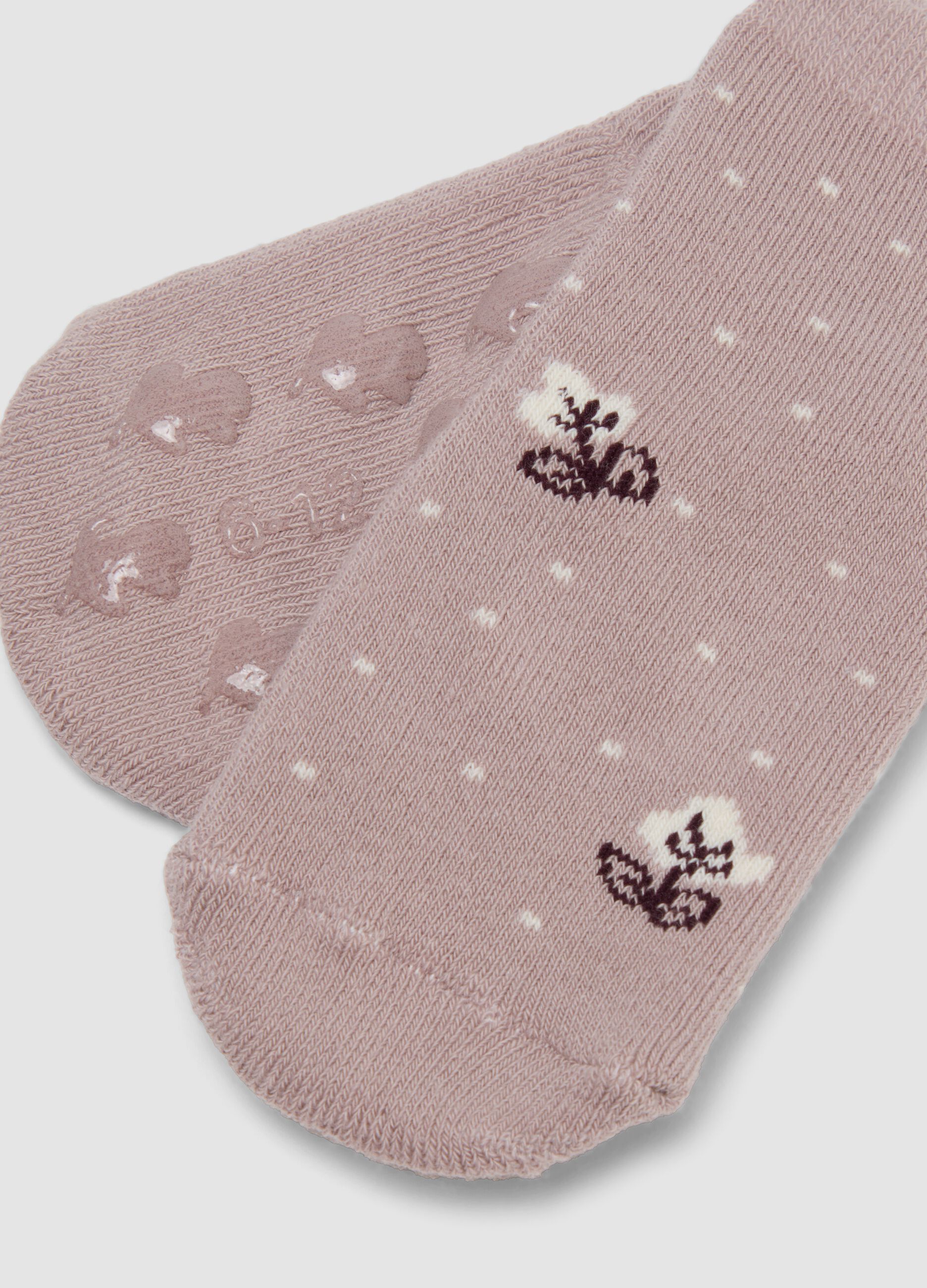 Two-pack of non-slip socks in stretchy organic cotton with flowers