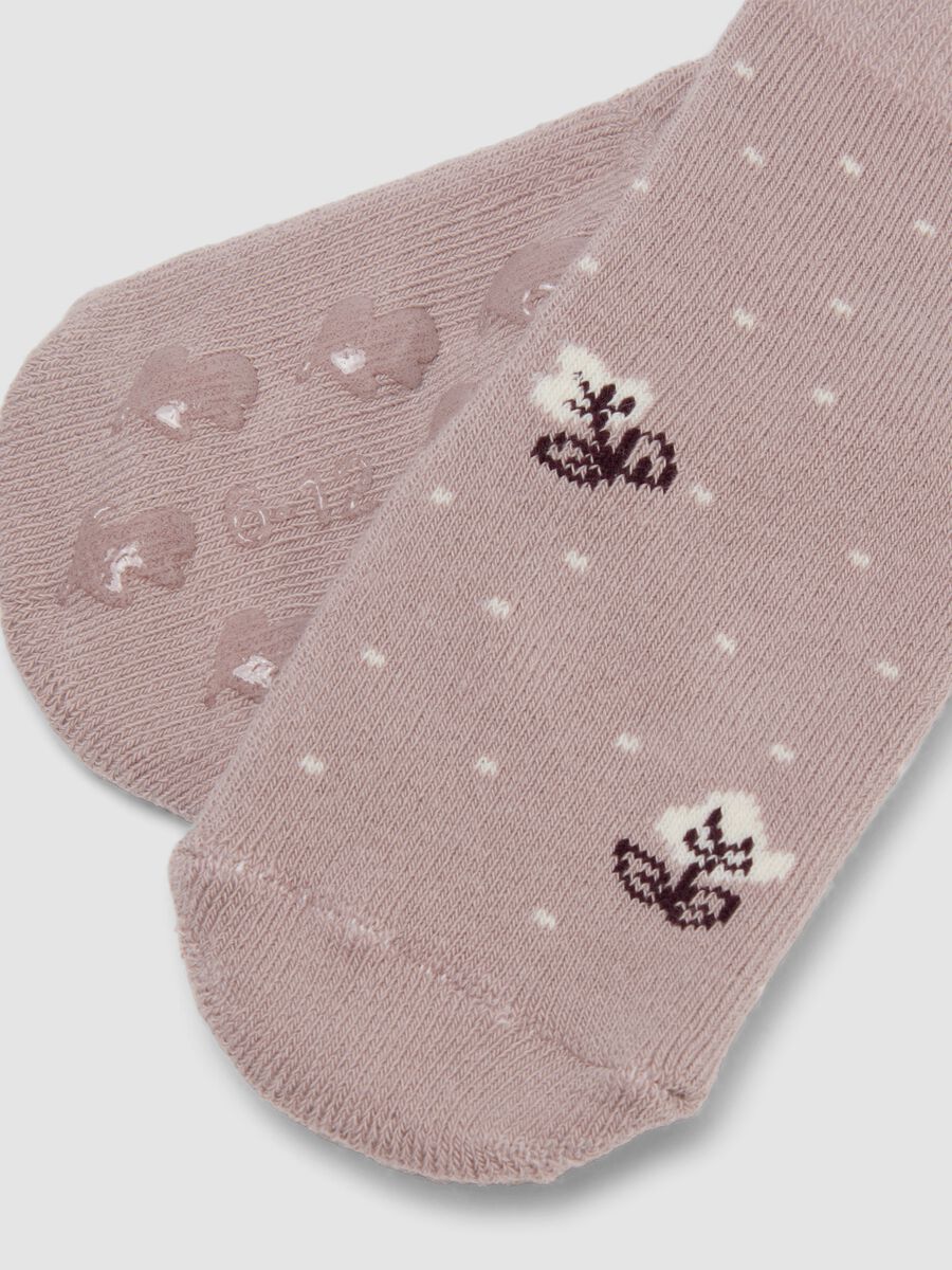 Bipack di calze antiscivolo in cotone organico elasticizzato con fiori_2