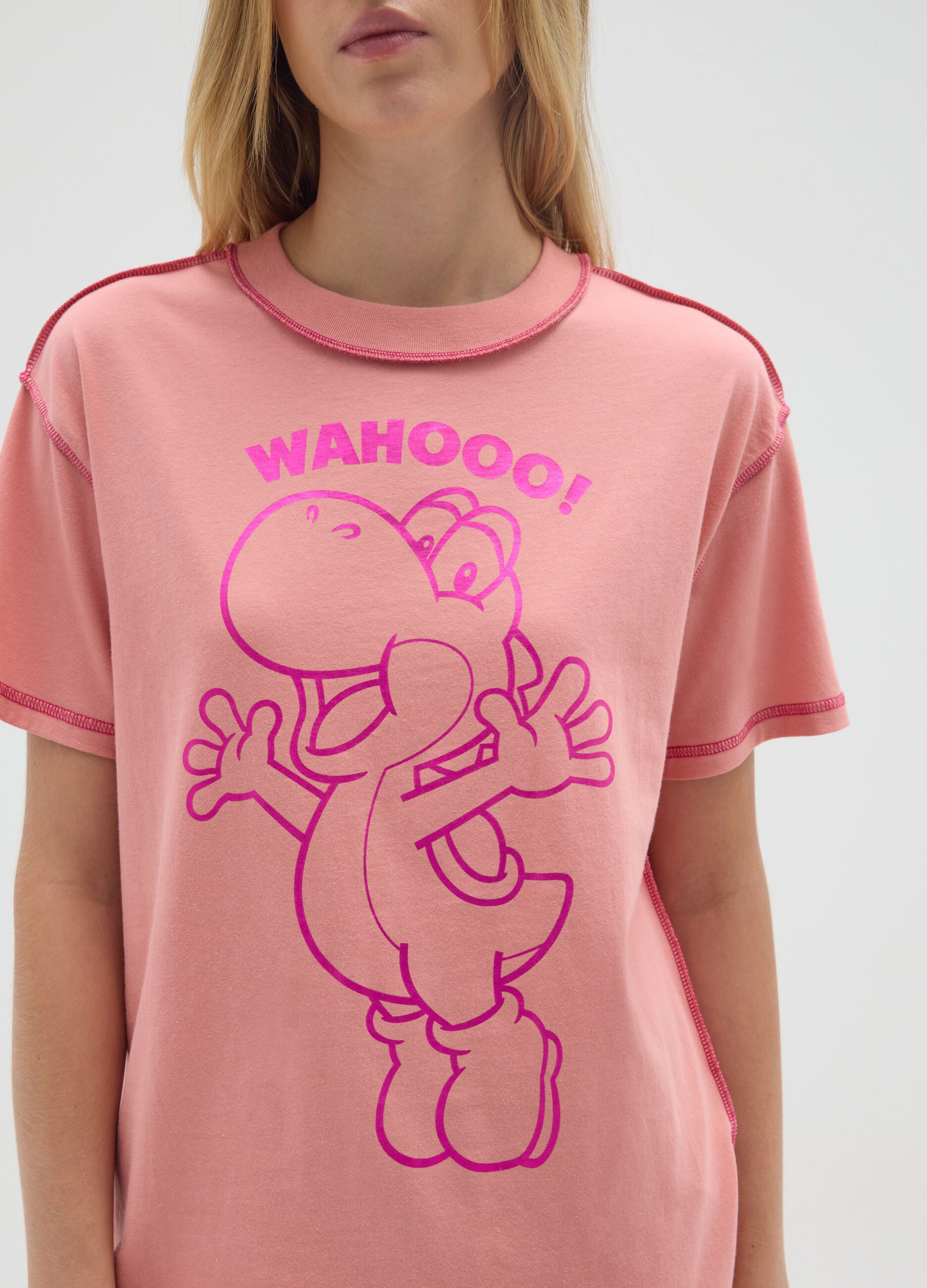 Regular fit pink pure cotton T-shirt