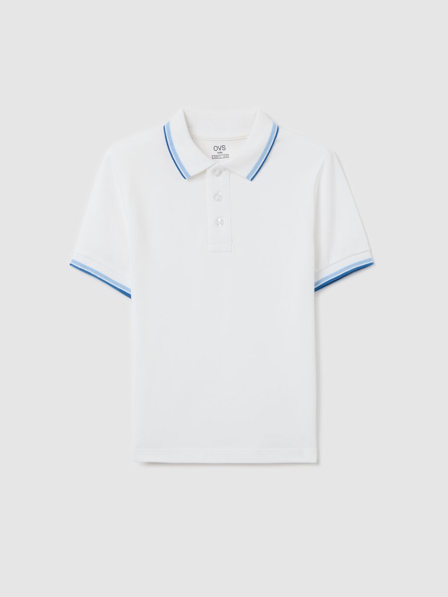 Cotton polo shirt with striped trims_0