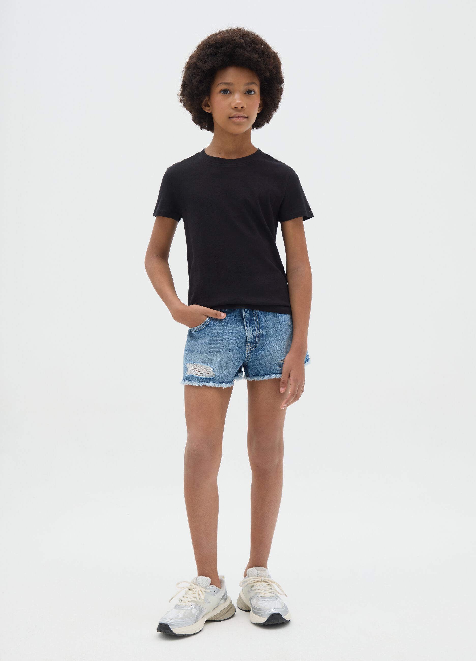 Shorts da ragazza in puro cotone denim regular fit