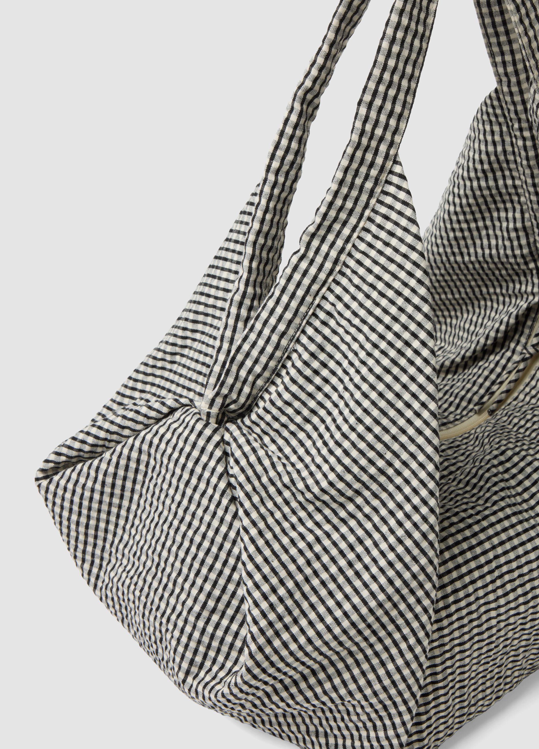 Blue cotton-blend check shoulder bag