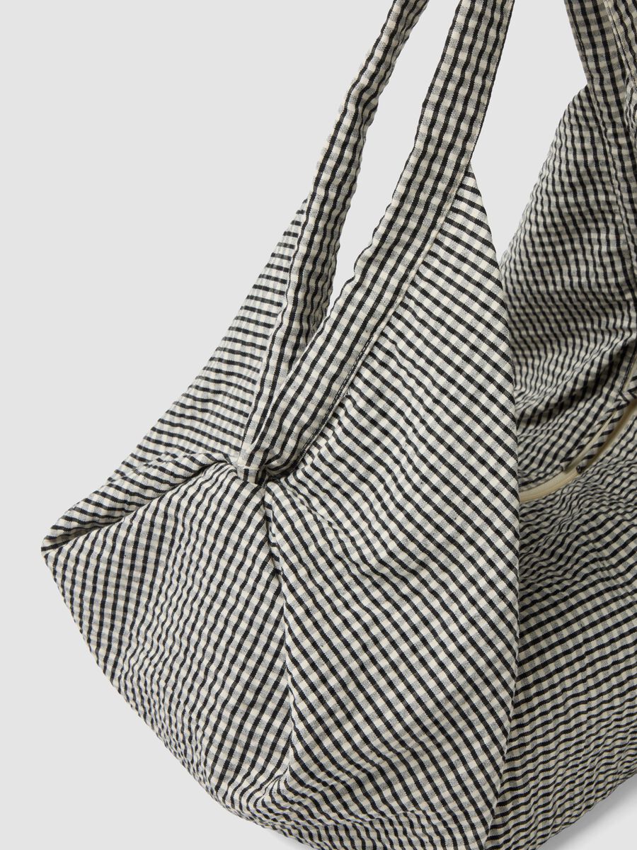 Blue cotton-blend check shoulder bag_2