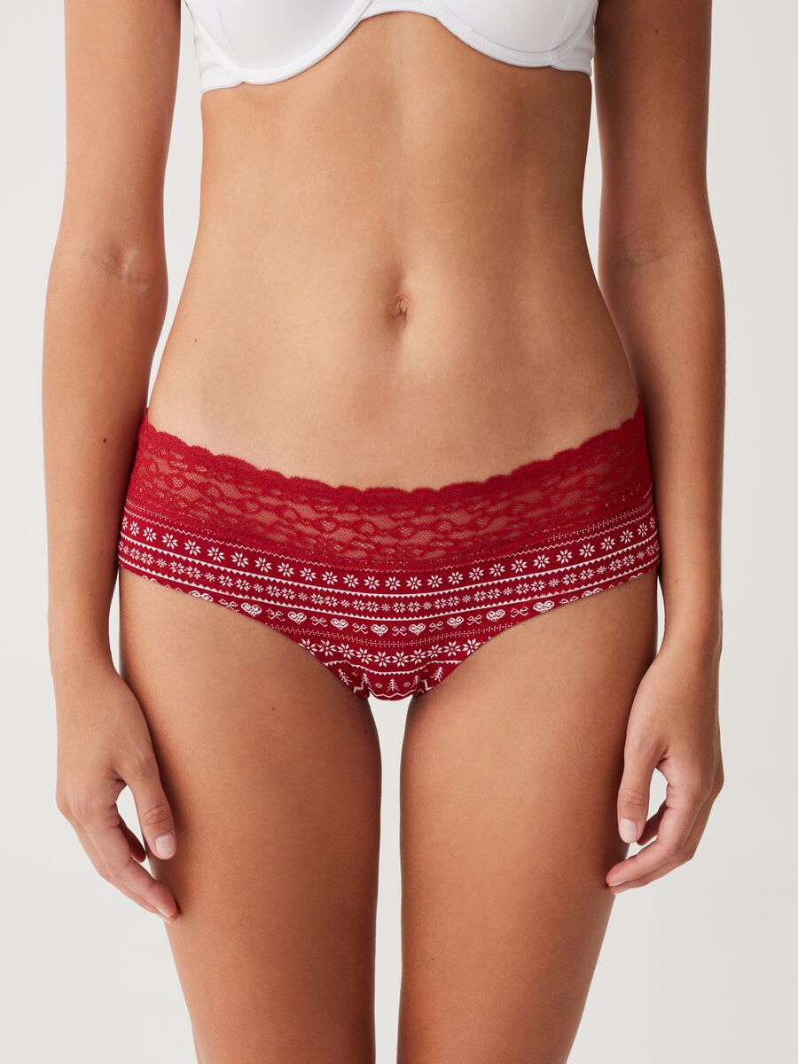 Bipack culotte con pizzo e motivo natalizio_1