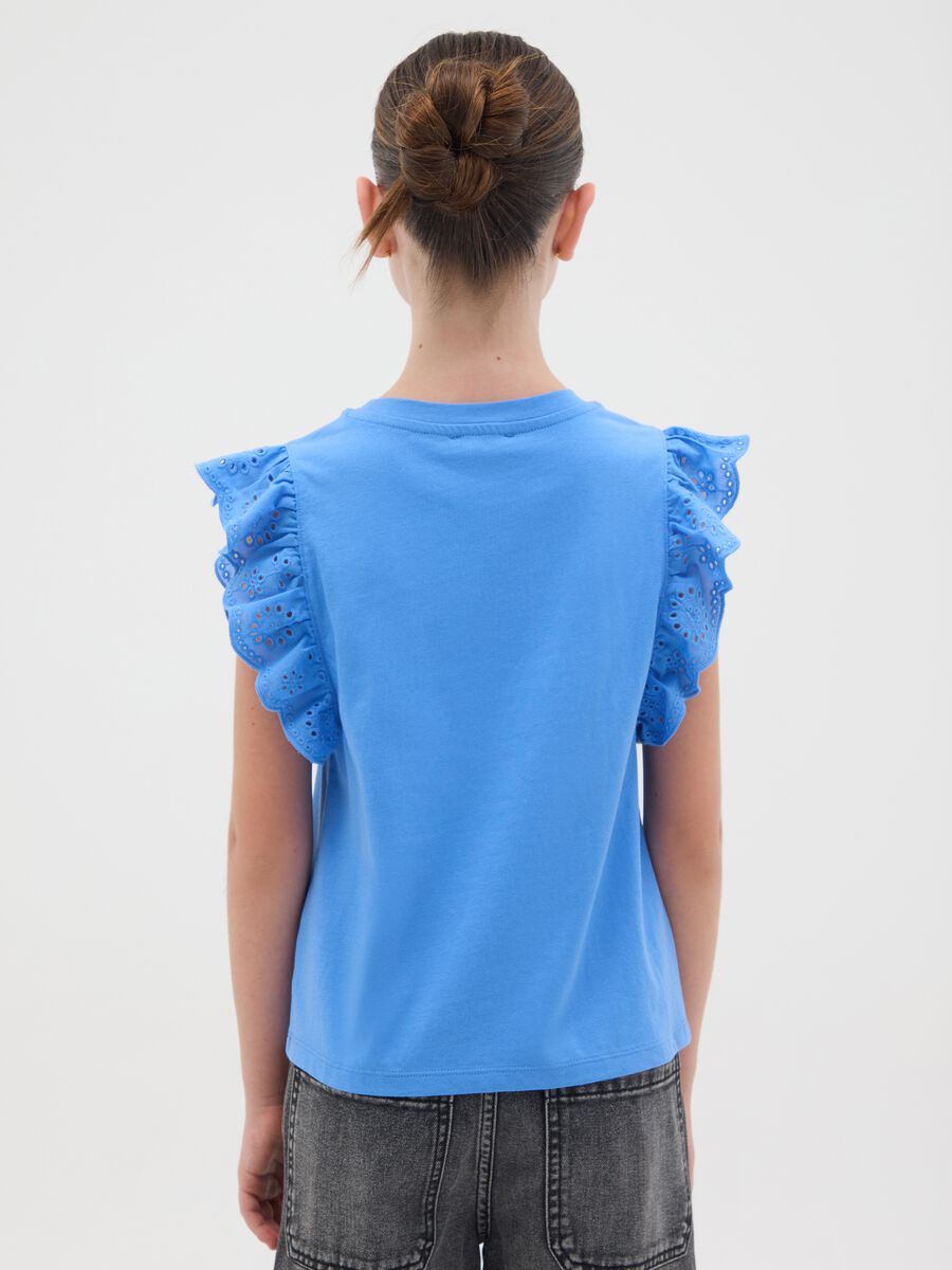 Girls' pure cotton blue regular fit t-shirt with ruffles_1