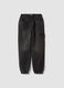Black pure cotton denim joggers with cargo pockets, relaxed fit_0