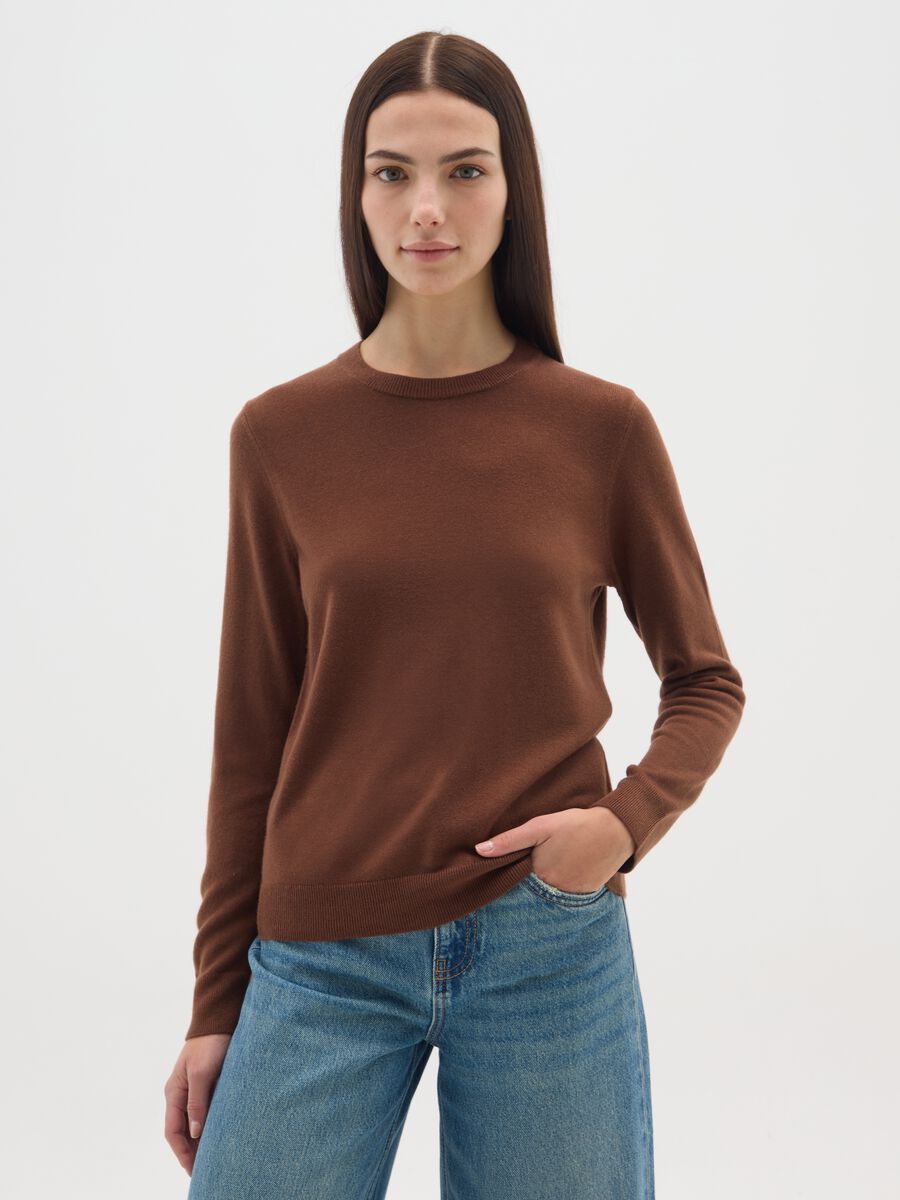 Maglia a girocollo marrone regular fit_0