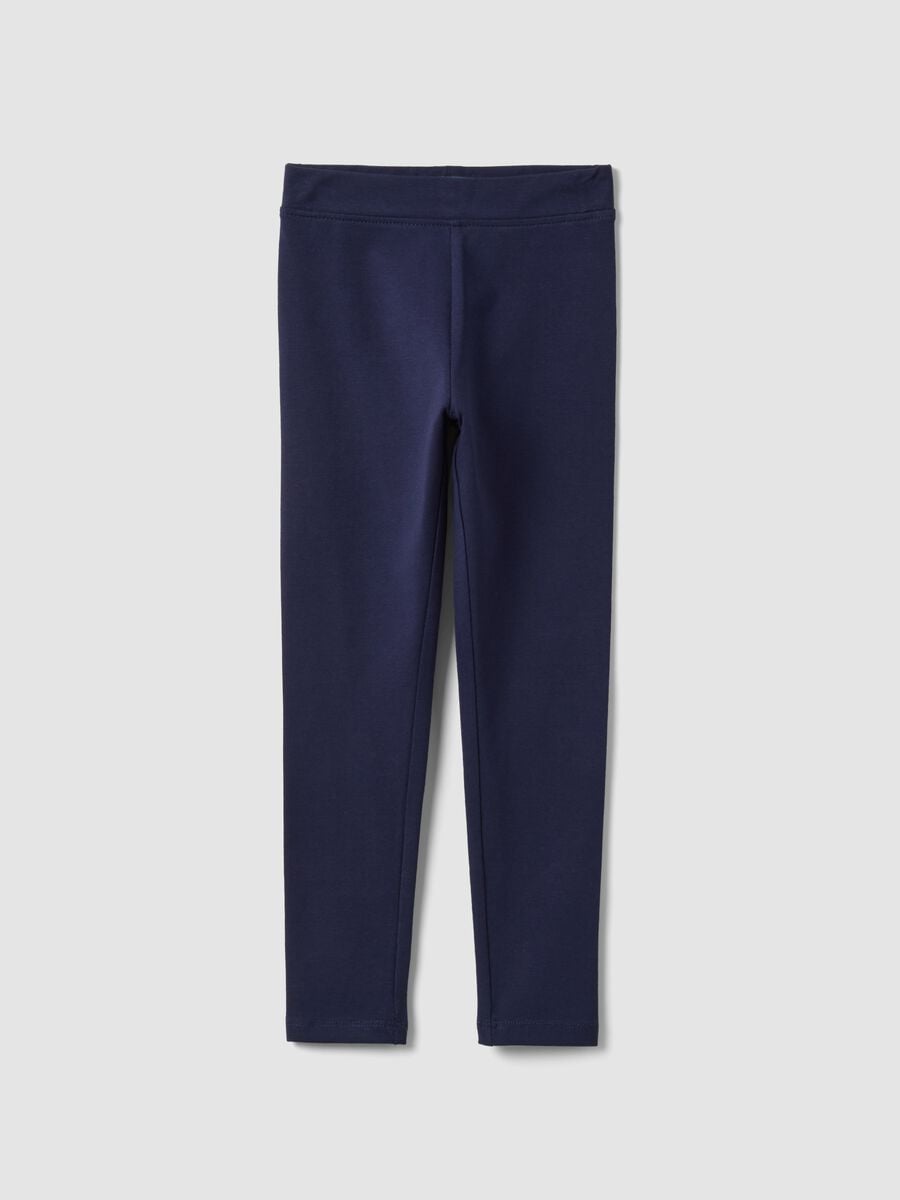 Leggings blu in cotone organico elasticizzato skinny per bambina_0